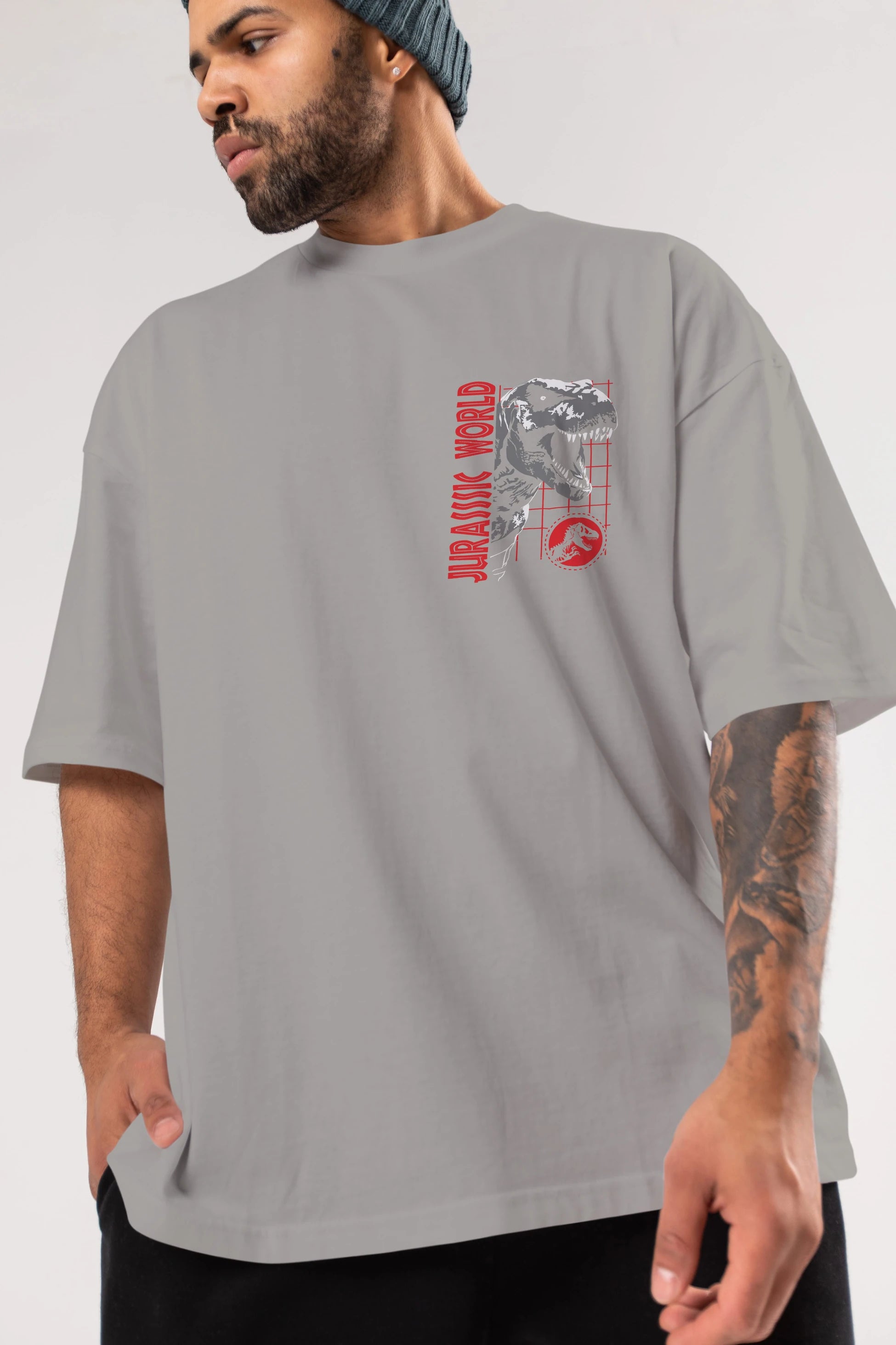 Jurassic Park (2) Ön Sol Baskılı Oversize t-shirt Erkek Kadın Unisex %100 Pamuk Bisiklet Yaka tişort
