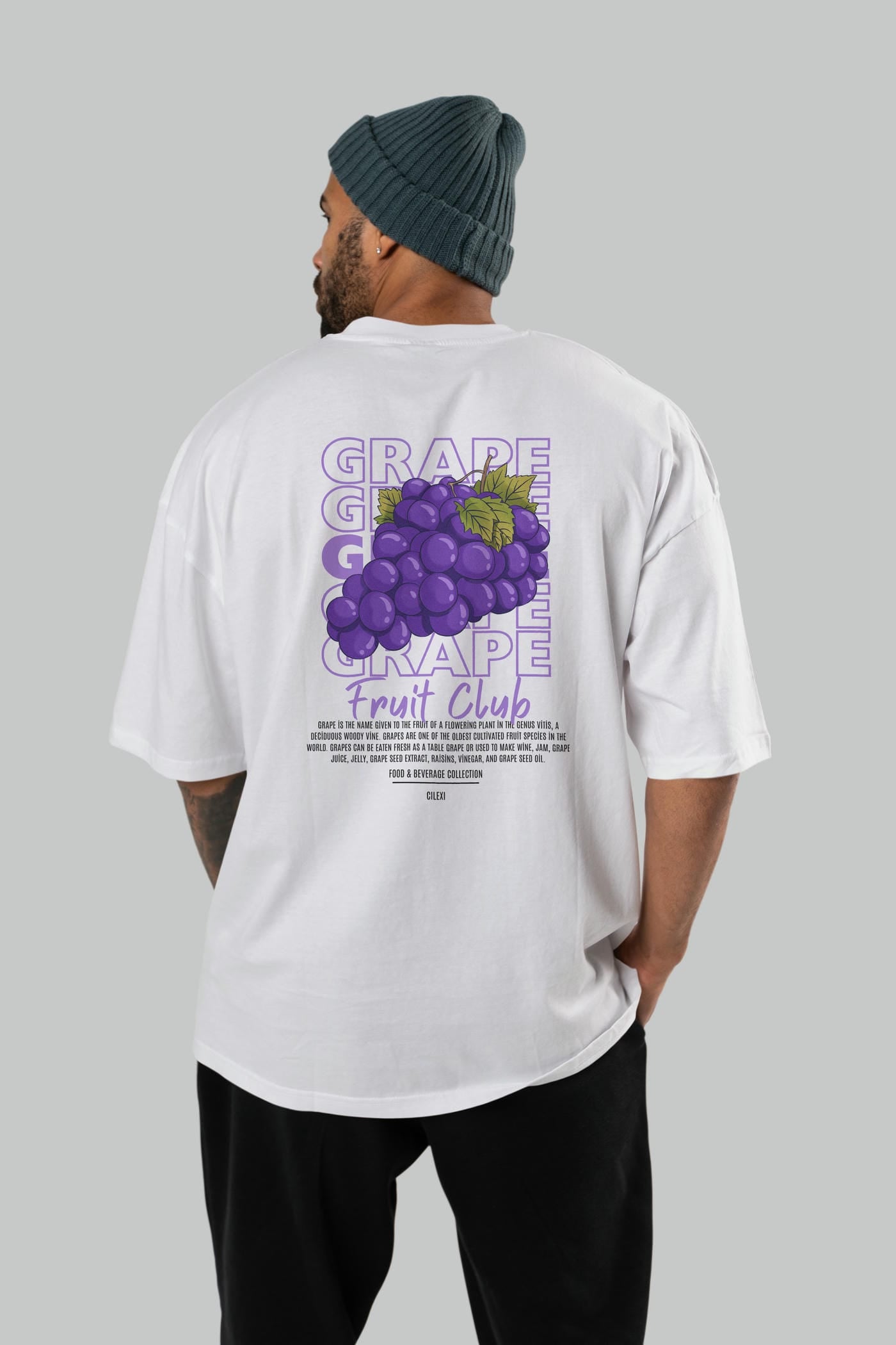 Grape Arka Baskılı Oversize t-shirt Erkek Kadın Pamuk Bisiklet Yaka tişort