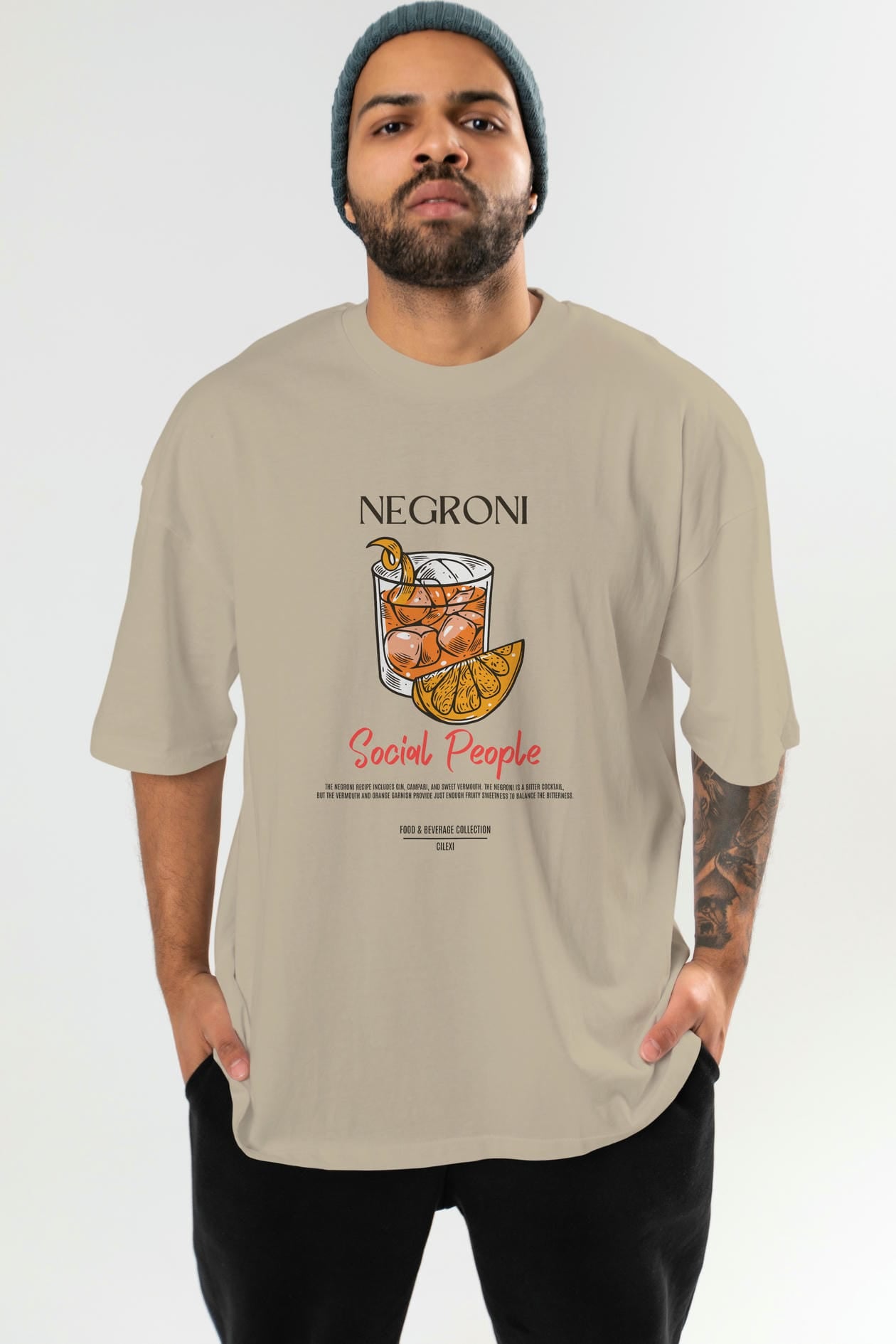 Negroni Kokteyl Serisi ön Baskılı Oversize t-shirt Erkek Kadın %100 Pamuk Bisiklet Yaka tişort