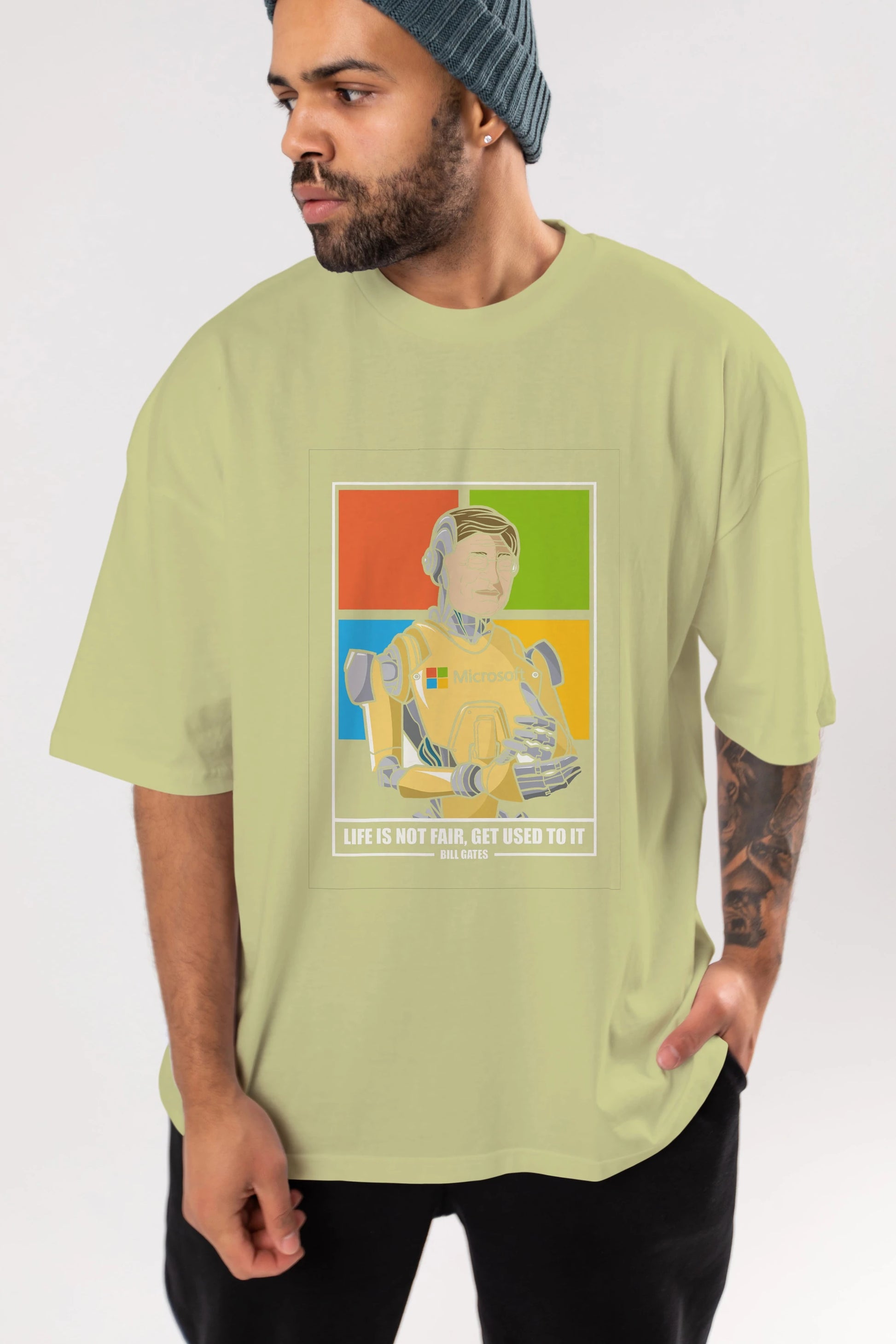 Bill Gates Robot Human Ön Baskılı Oversize t-shirt Erkek Kadın Unisex %100 Pamuk tişort