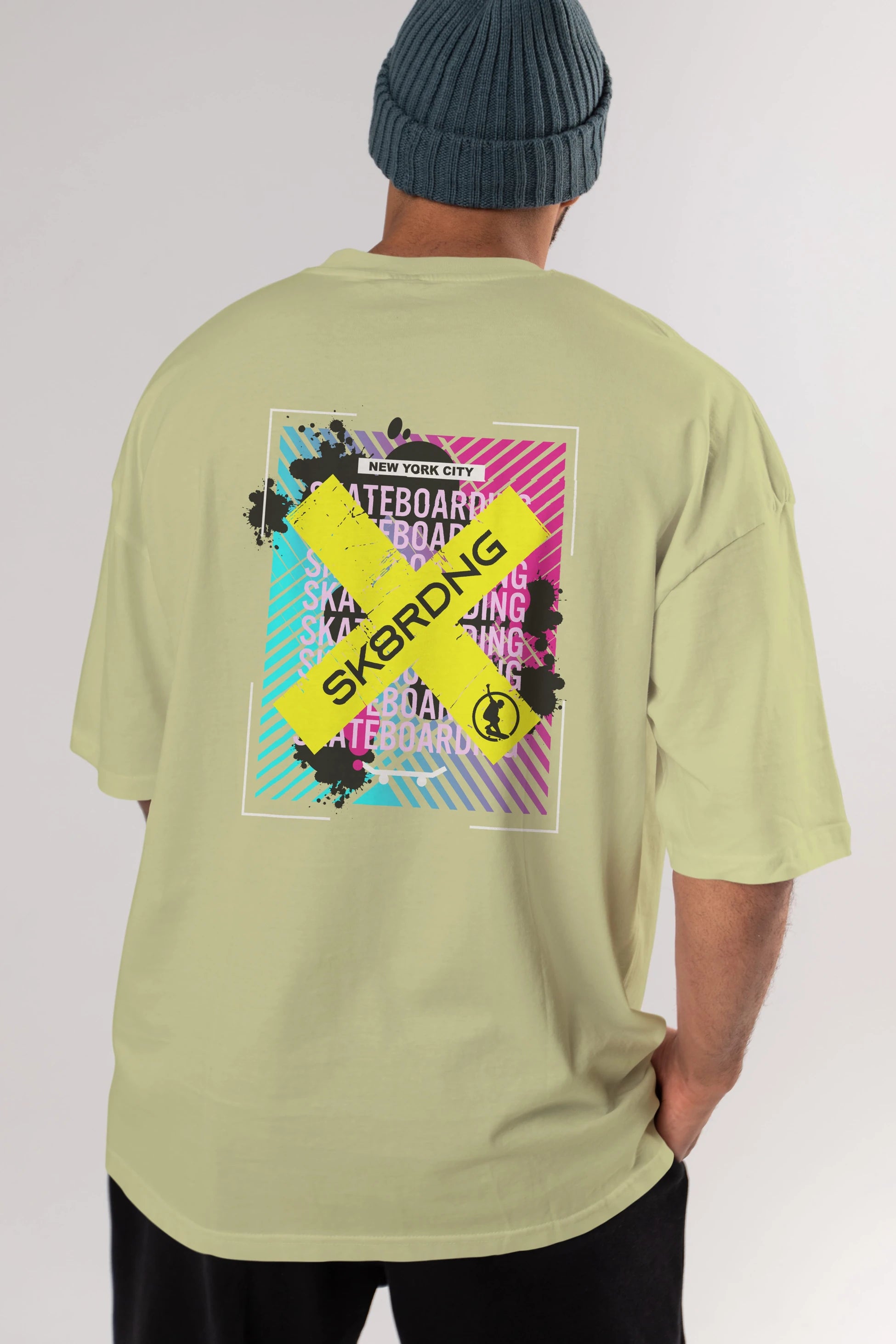 Skatebording Arka Baskılı Oversize t-shirt Erkek Kadın Unisex