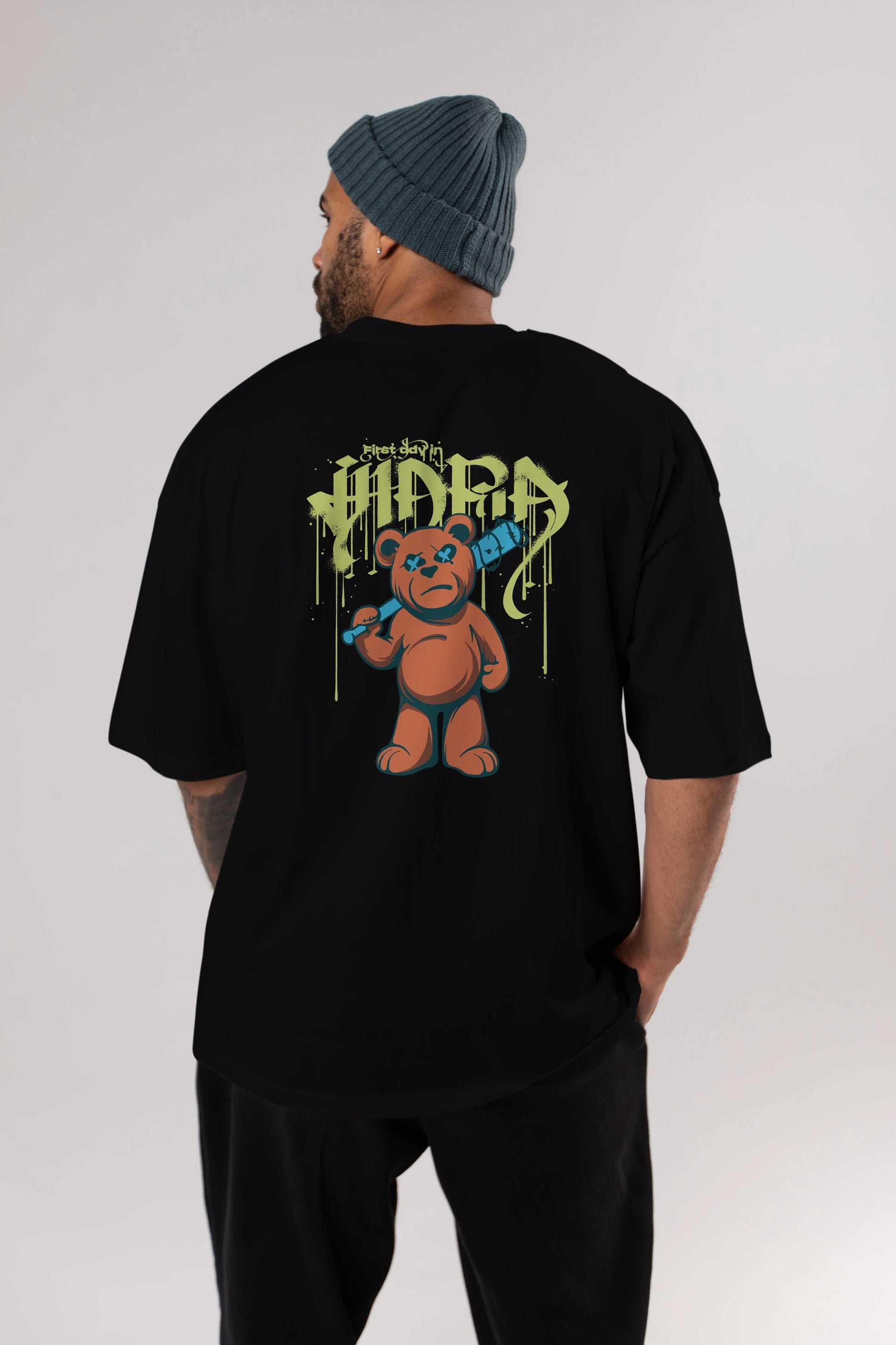 Hidra Bear Arka Baskılı Oversize t-shirt Erkek Kadın Unisex