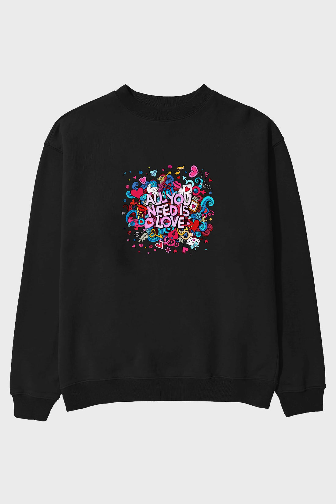 Cute Fun Colorful Heart Art Love Ön Baskılı Oversize Sweatshirt Erkek Kadın Unisex
