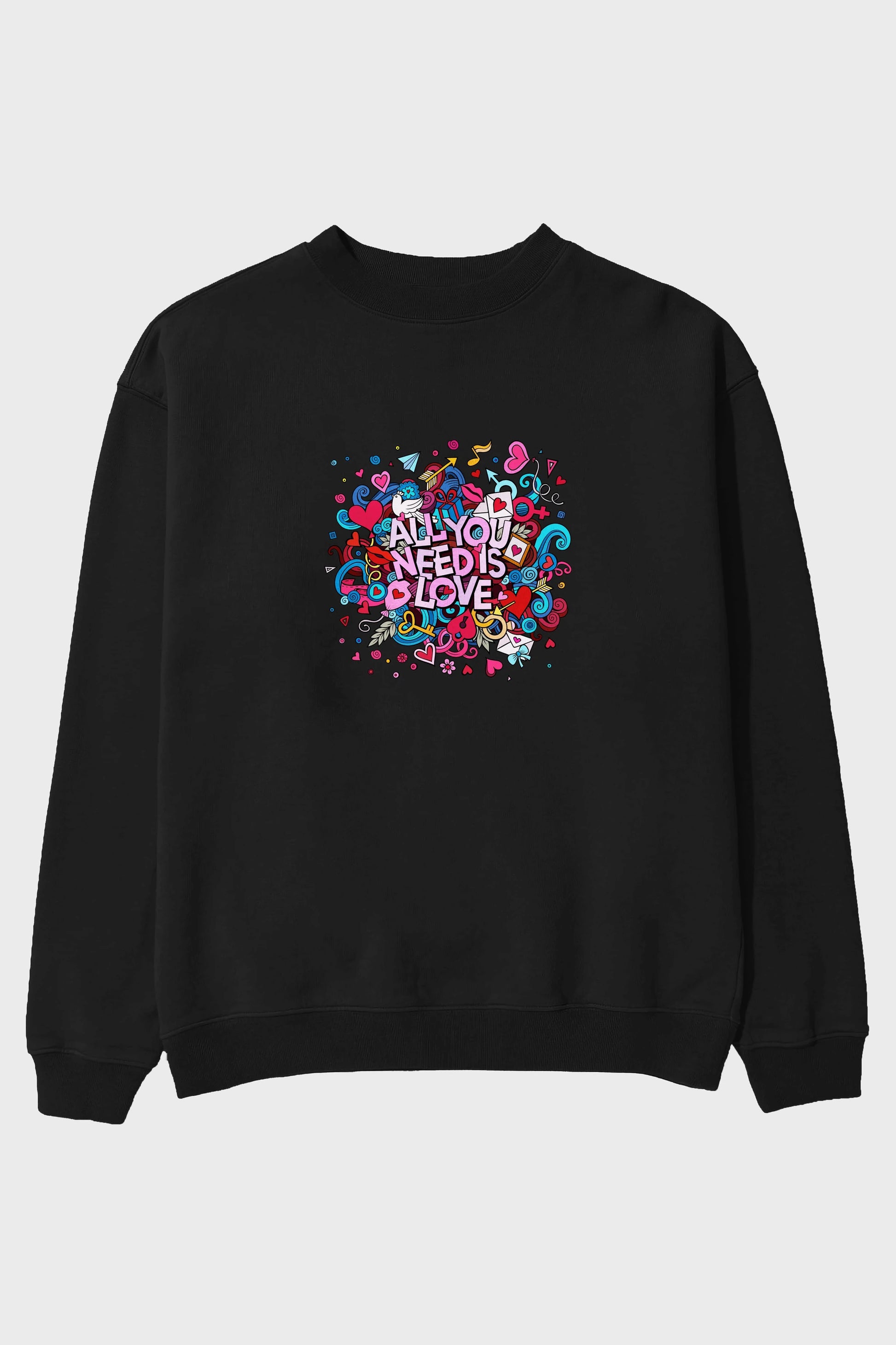 Cute Fun Colorful Heart Art Love Ön Baskılı Oversize Sweatshirt Erkek Kadın Unisex