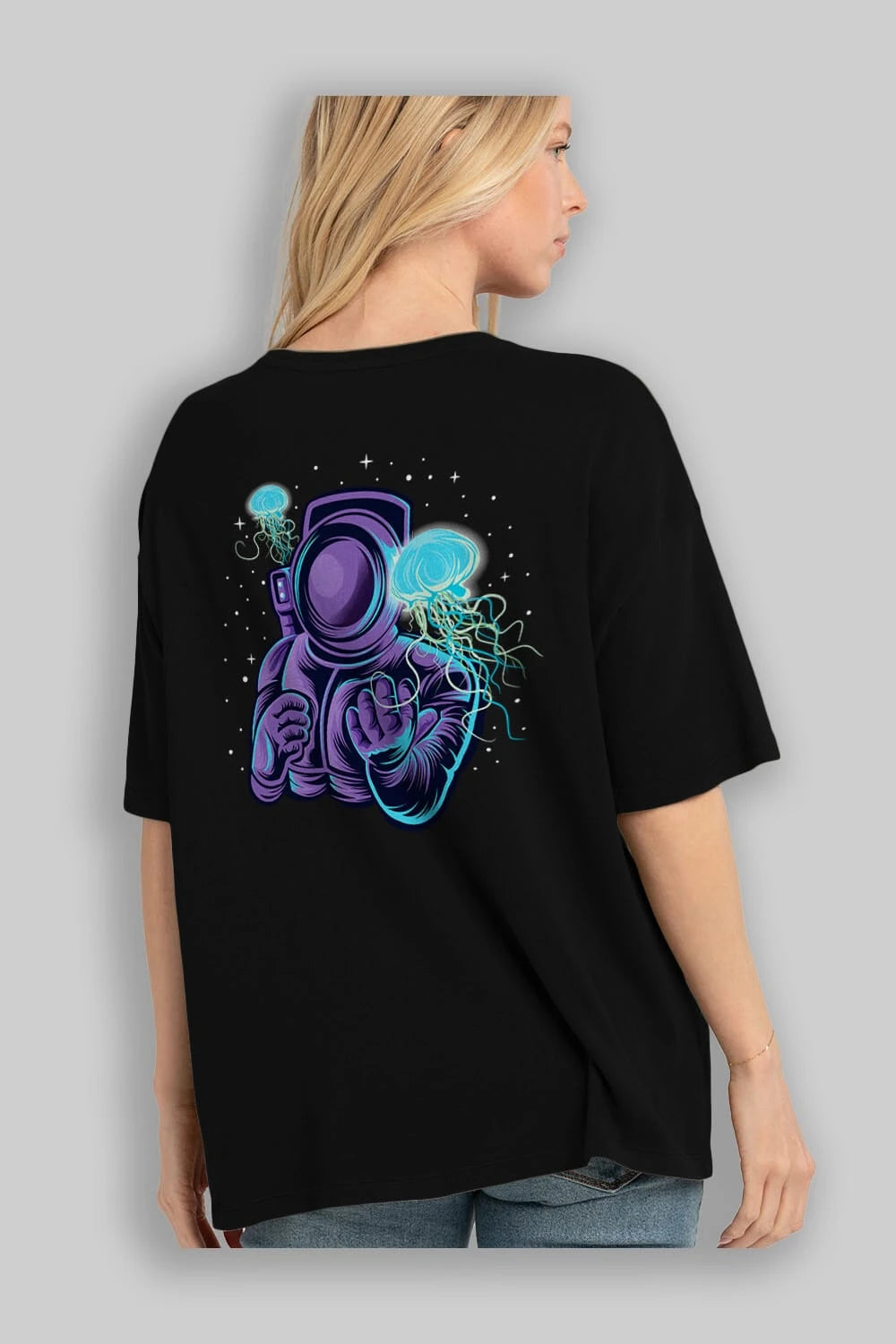 Astronaut and Jellyfish Arka Baskılı Oversize t-shirt Erkek Kadın Unisex
