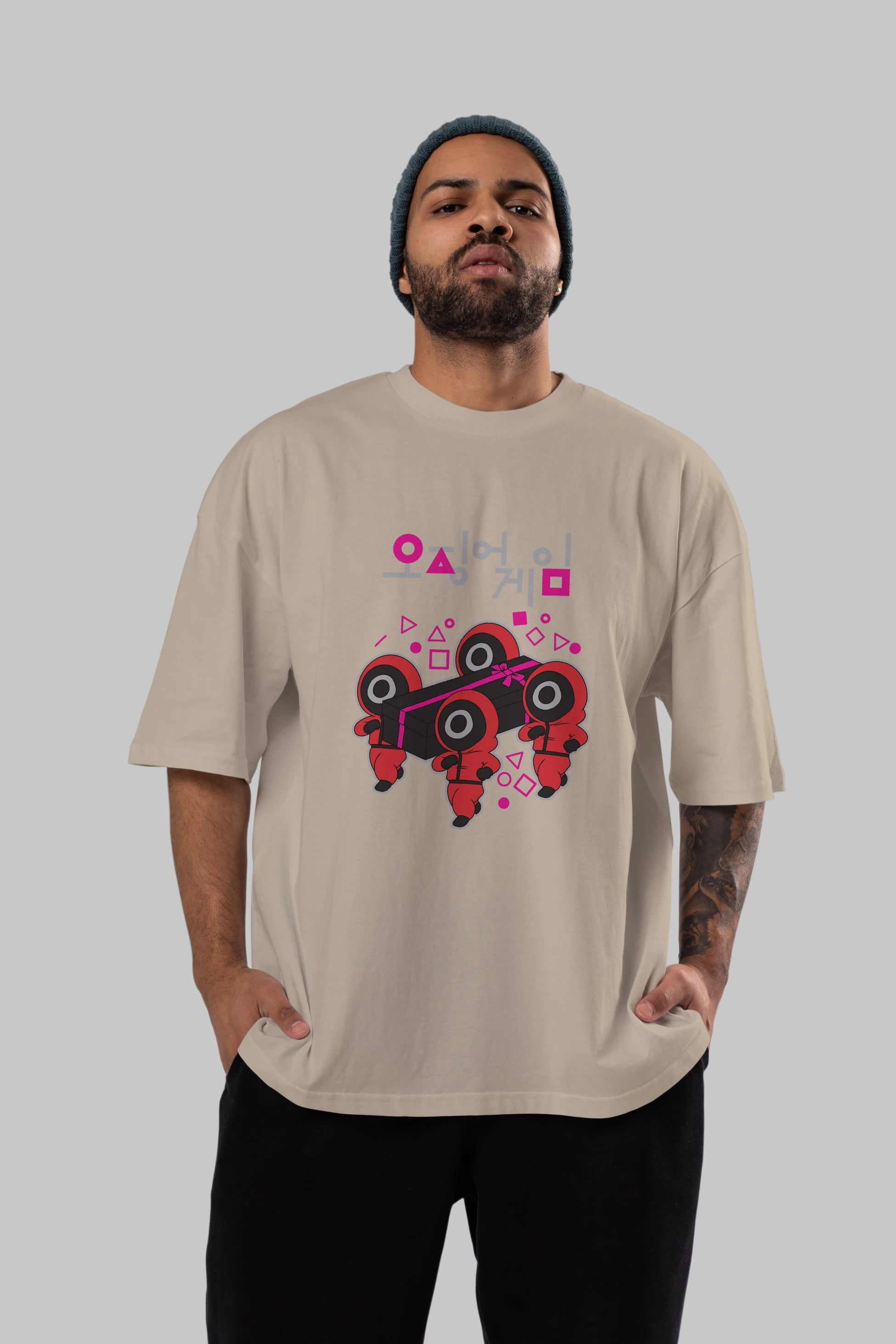 Squid Game (6) Ön Baskılı Oversize t-shirt Erkek Kadın Unisex %100 Pamuk Bisiklet Yaka tişort