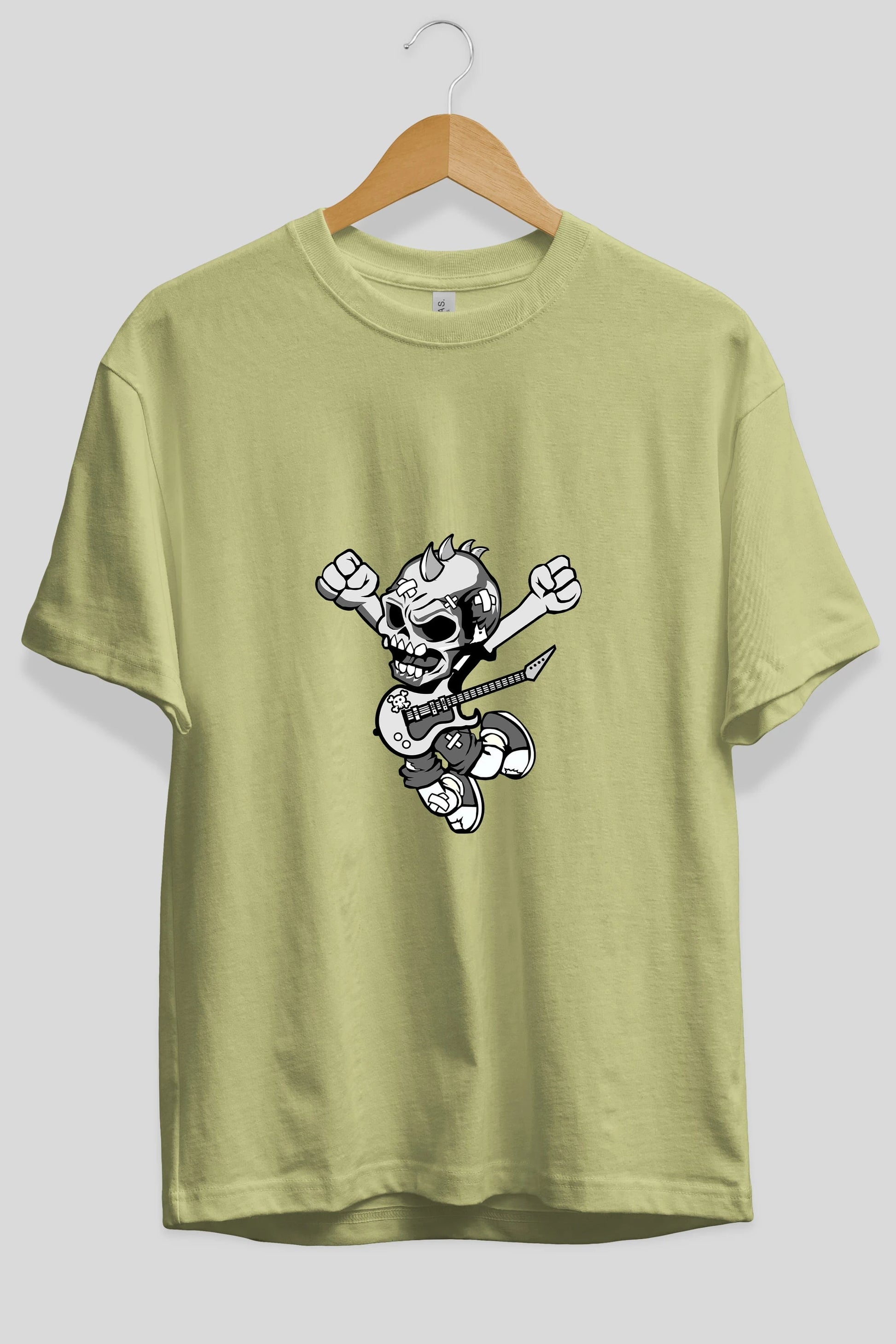 Punk Rocker Metal Guitar Ön Baskılı Oversize t-shirt Erkek Kadın Unisex %100 Pamuk tişort