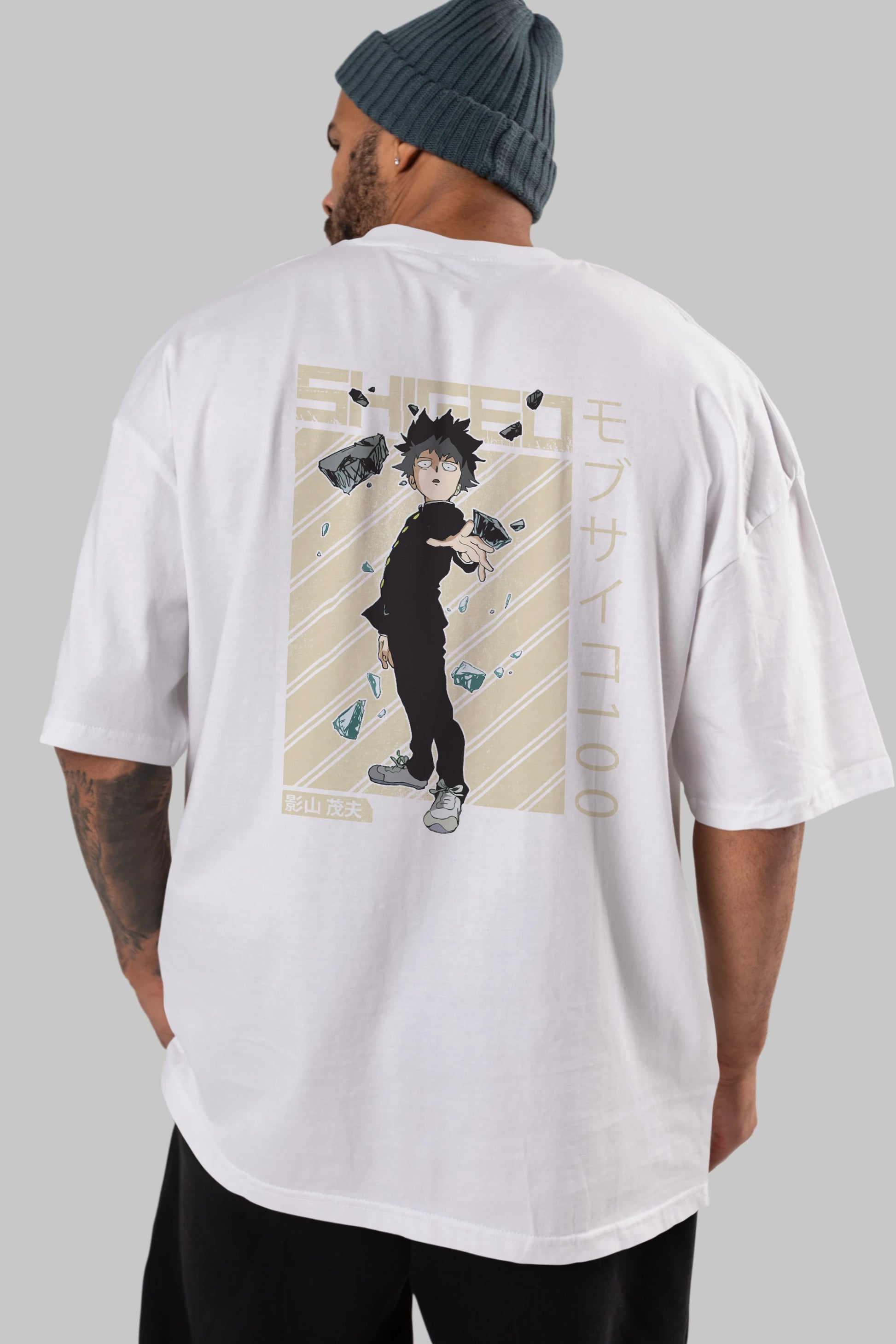 Shigeo Kageyama 3 Anime Arka Baskılı Oversize t-shirt Erkek Kadın Unisex