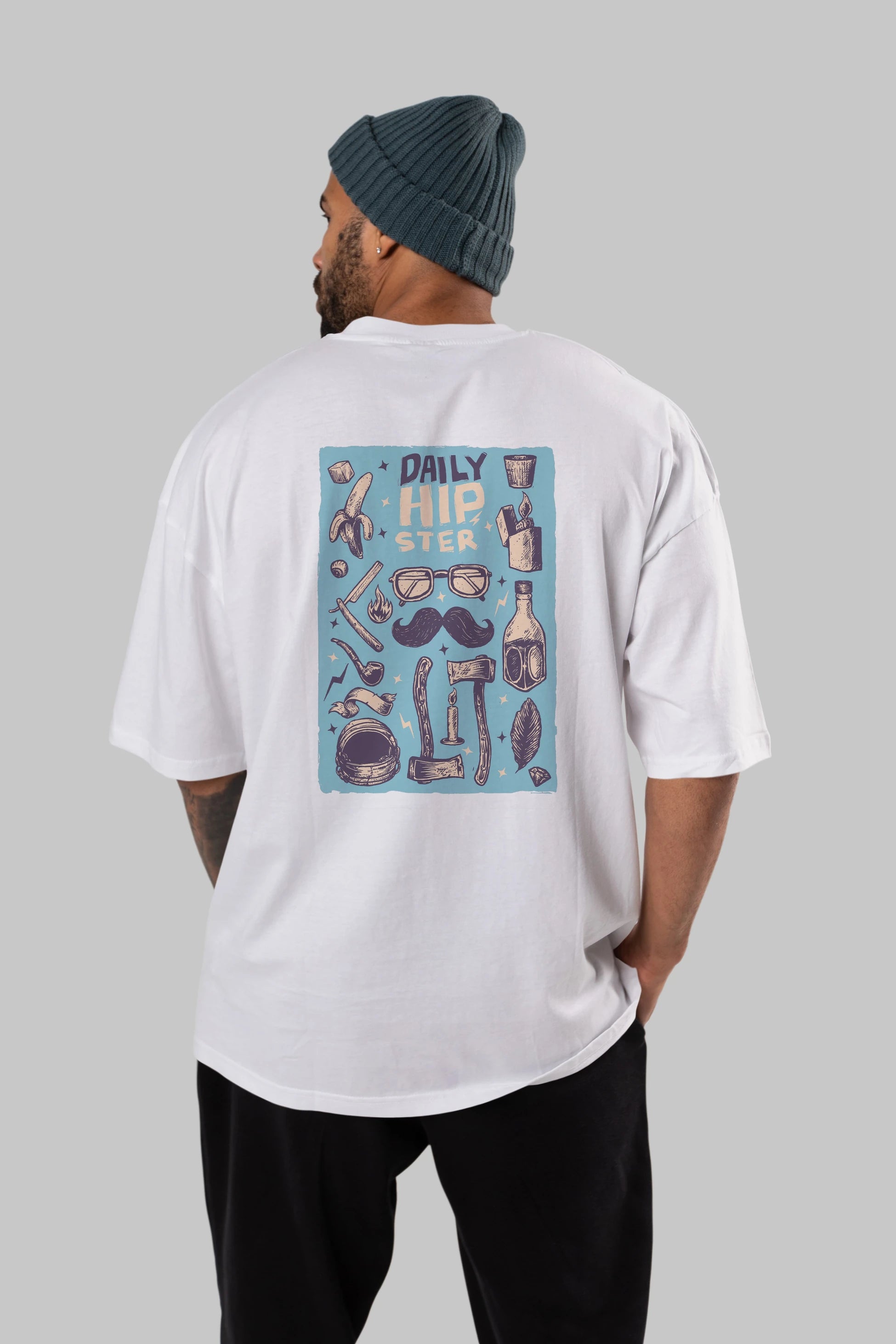 Hipster Arka Baskılı Oversize t-shirt Erkek Kadın Unisex %100 Pamuk