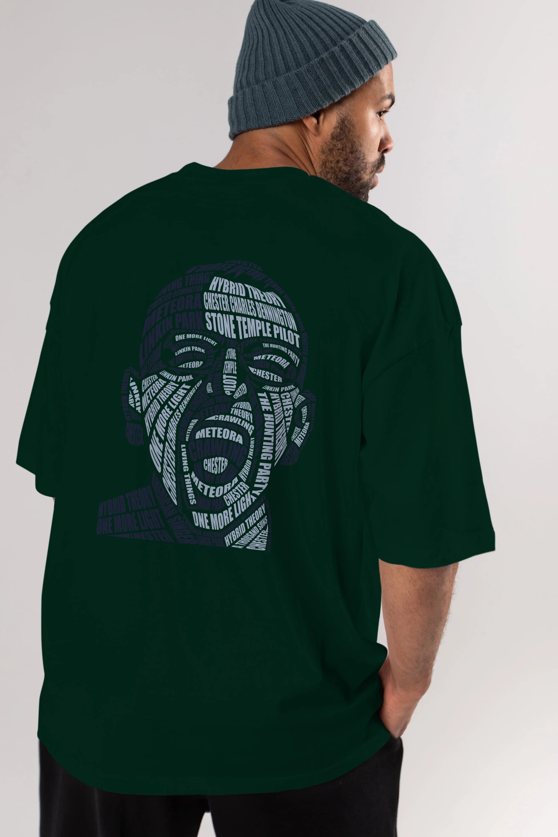 Chester Bennington Calligram Arka Baskılı Oversize t-shirt %100 pamuk Erkek Kadın Unisex