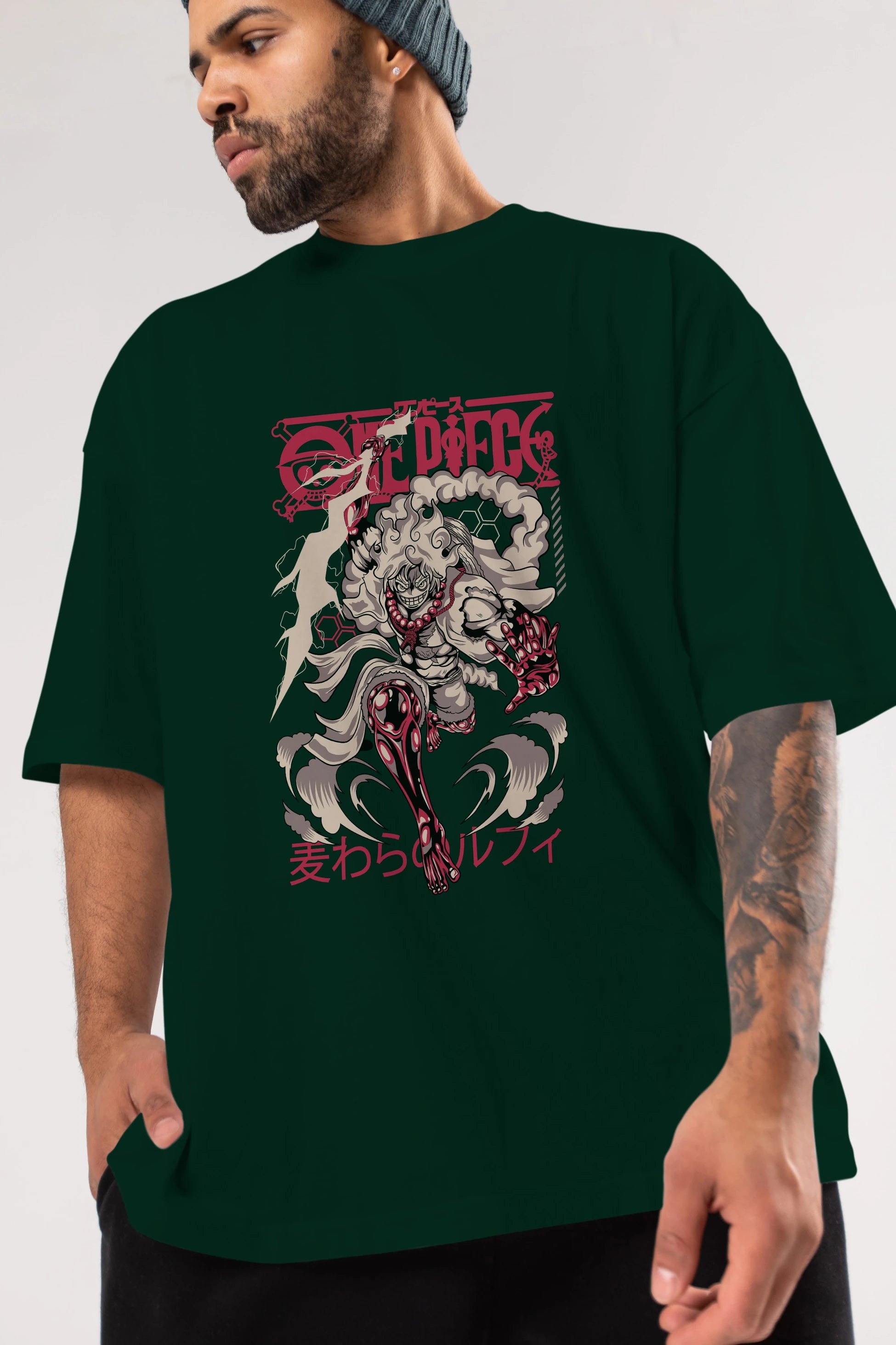 MONKEY D. LUFF-ONE PIECE 1 Anime Ön Baskılı Oversize t-shirt %100 pamuk Erkek Kadın Unisex