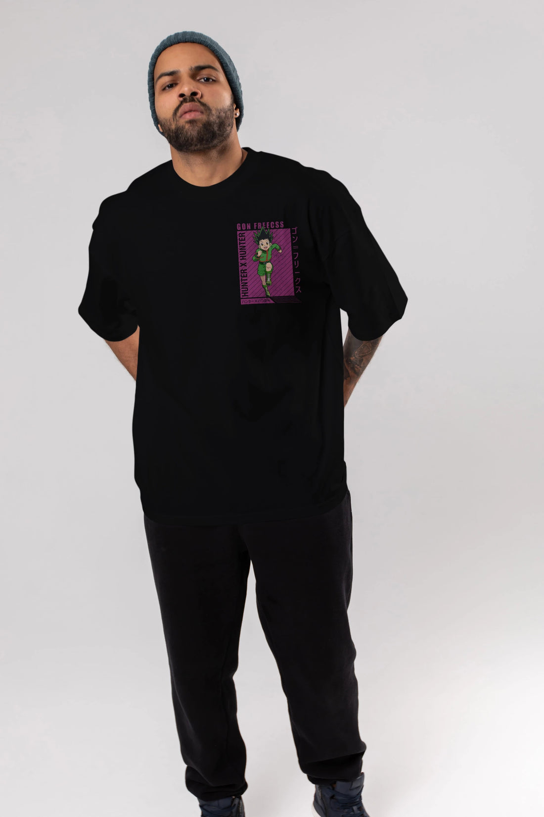 Gon Freecss HUNTER X HUNTER 3 Ön Sol Baskılı Oversize t-shirt Erkek Kadın Unisex %100 Pamuk Bisiklet Yaka tişort