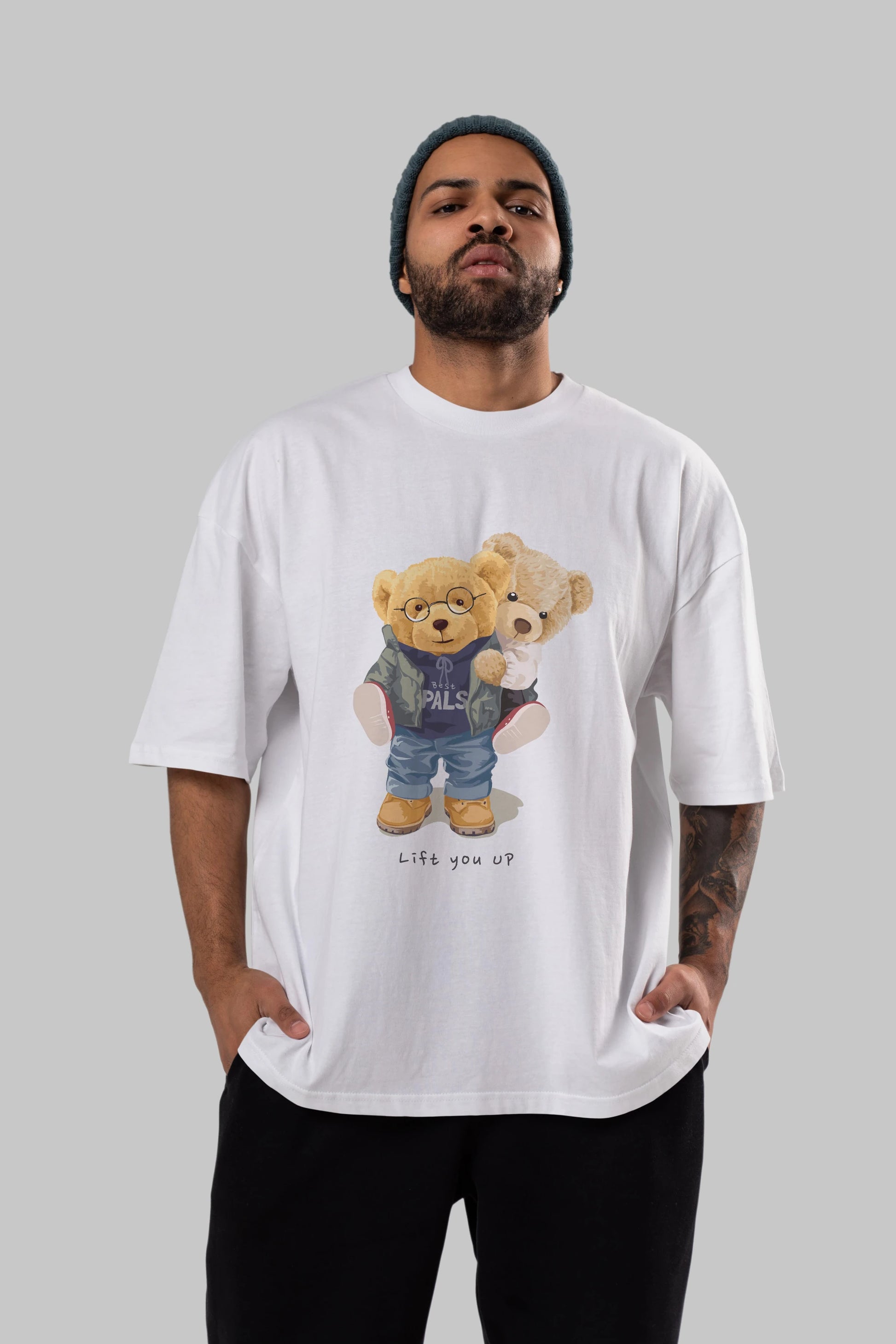 Teddy Bear Lift You Up Ön Baskılı Oversize t-shirt Erkek Kadın Unisex %100 Pamuk