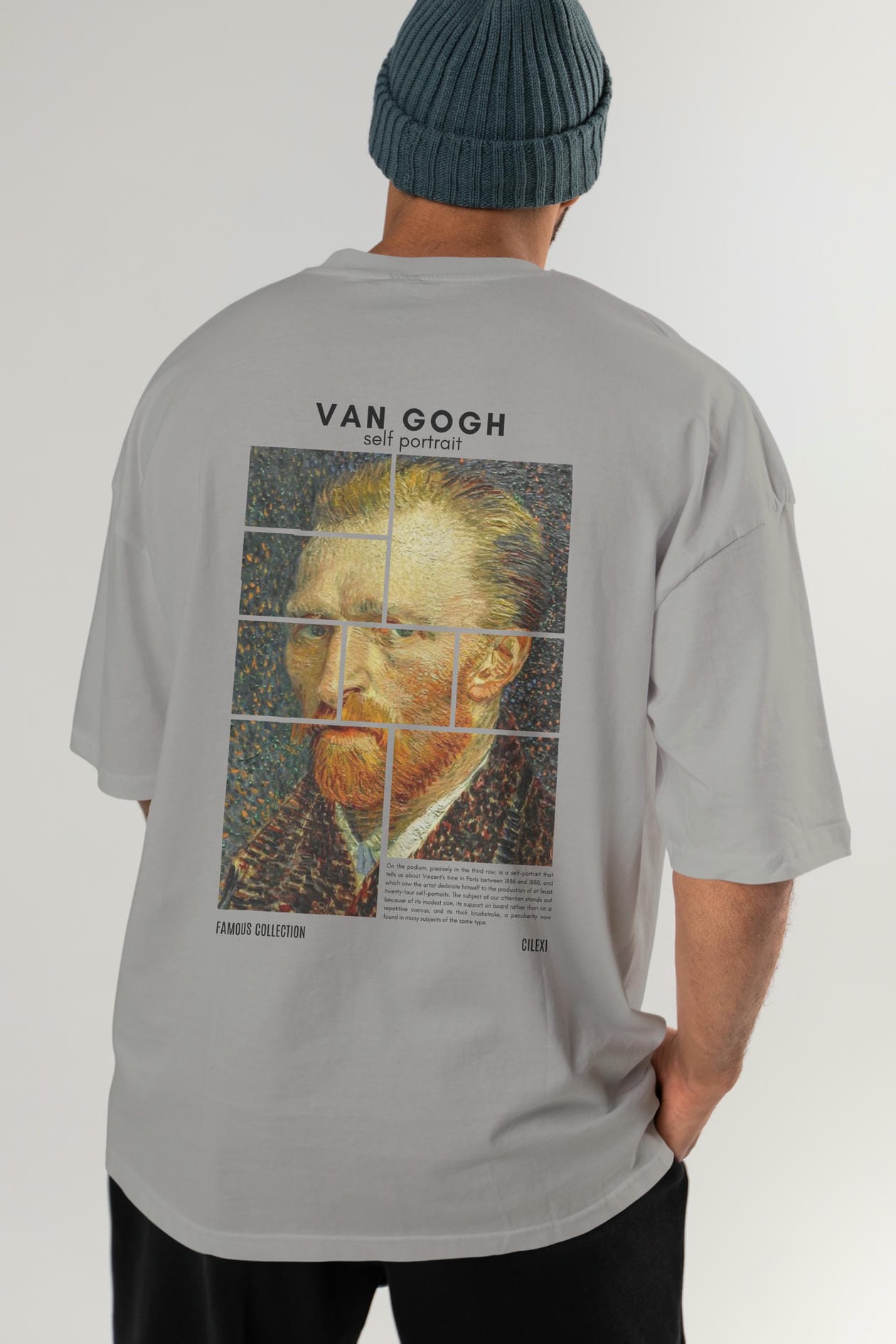 Van Gogh Self Portrait Arka Baskılı Oversize t-shirt Erkek Kadın Bisiklet Yaka Pamuk tişort