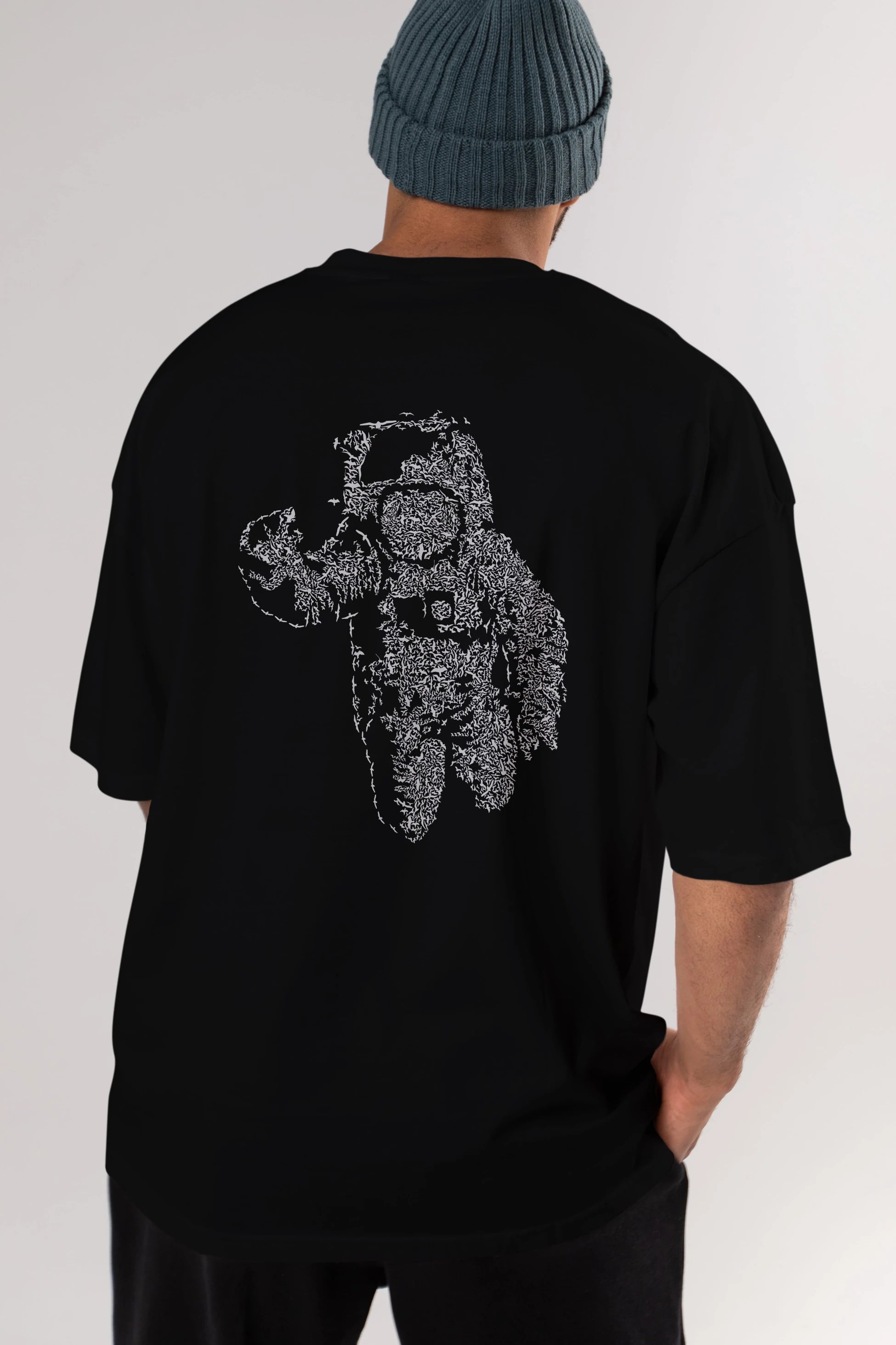 Flying Astronaut Arka Baskılı Oversize t-shirt %100 pamuk Erkek Kadın Unisex