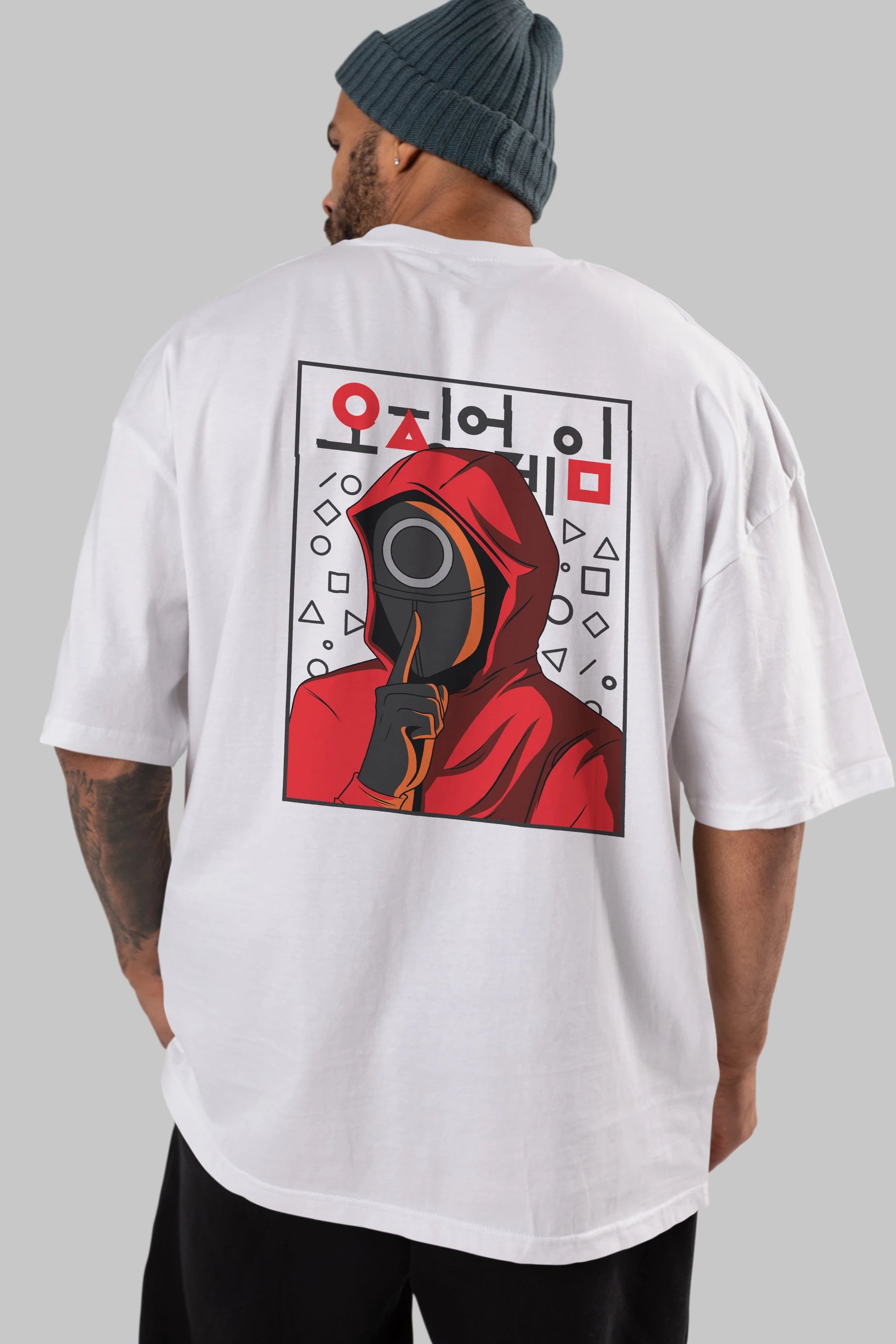 Squid Game (5) Arka Baskılı Oversize t-shirt Erkek Kadın Unisex %100 Pamuk Bisiklet Yaka tişort