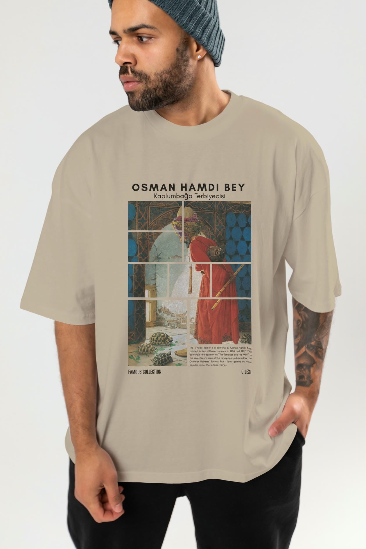 Osman Hamdi Bey ön Baskılı Oversize t-shirt Erkek Kadın Bisiklet Yaka Pamuk tişort