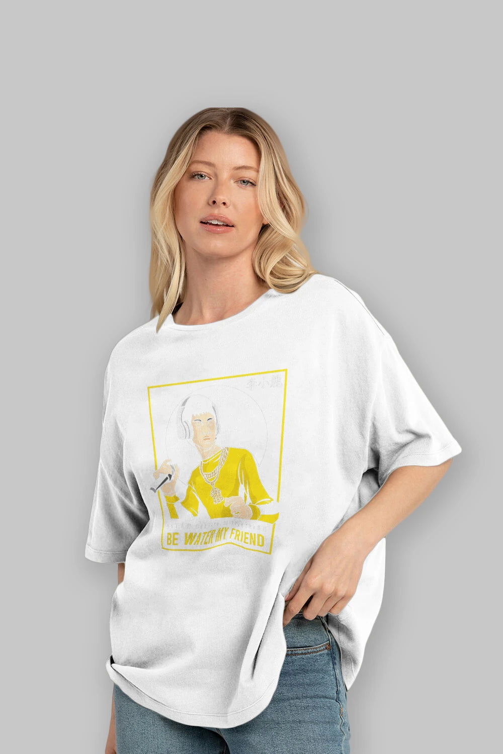 Bruce Lee Rapper Ön Baskılı Oversize t-shirt Erkek Kadın Unisex %100 Pamuk tişort