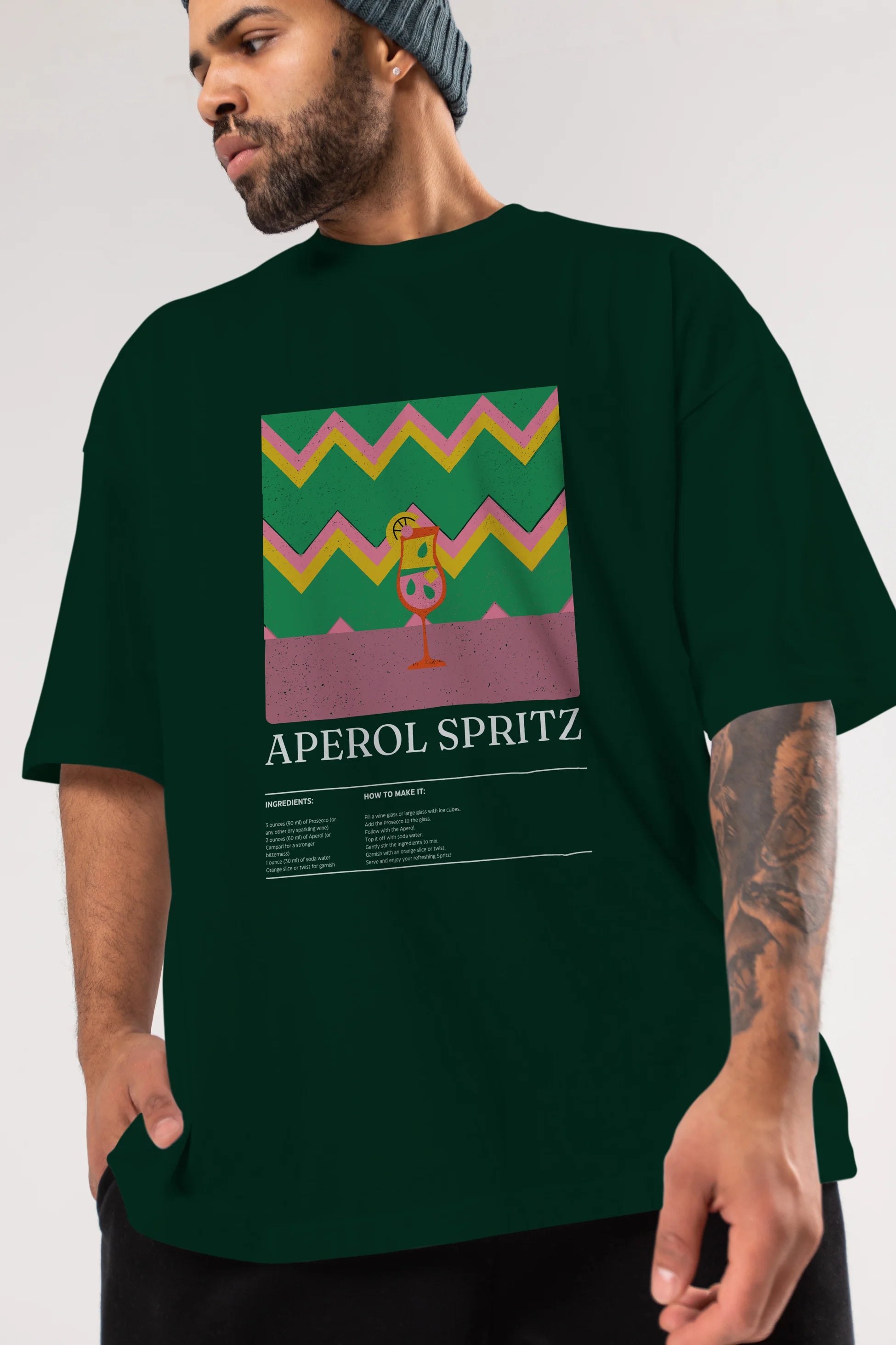 Aperol Spritz Kokteyl Ön Baskılı Oversize t-shirt Erkek Kadın %100 Pamuk Bisiklet Yaka tişort
