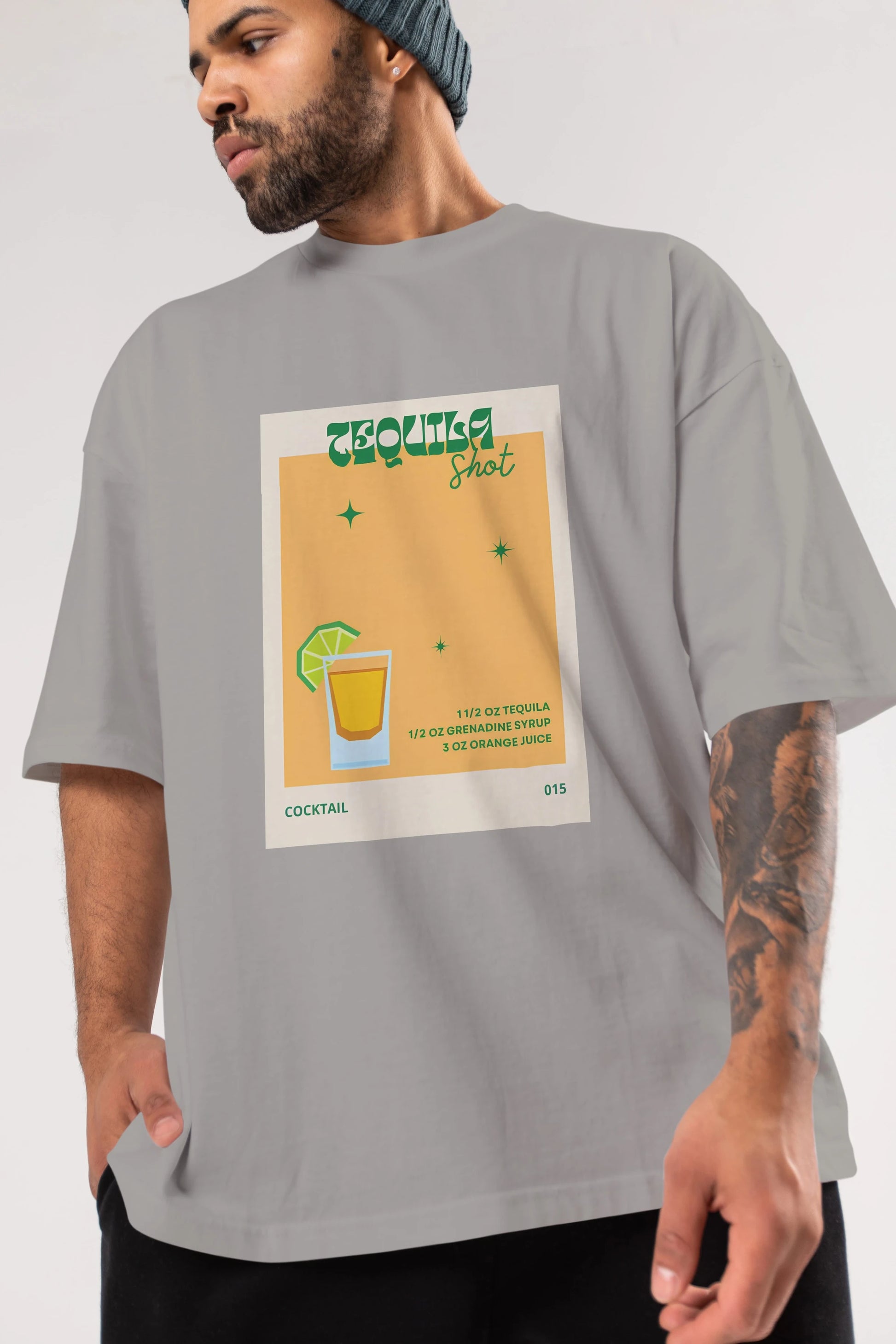 Tequila Shot 2 Ön Baskılı Oversize t-shirt Erkek Kadın Unisex %100 Pamuk Bisiklet Yaka tişort