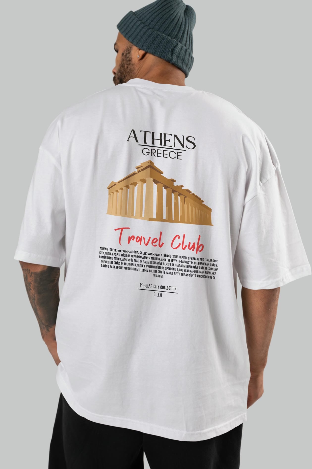 Athens Greece Arka Baskılı Oversize t-shirt Erkek Kadın Pamuk Bisiklet Yaka tişort