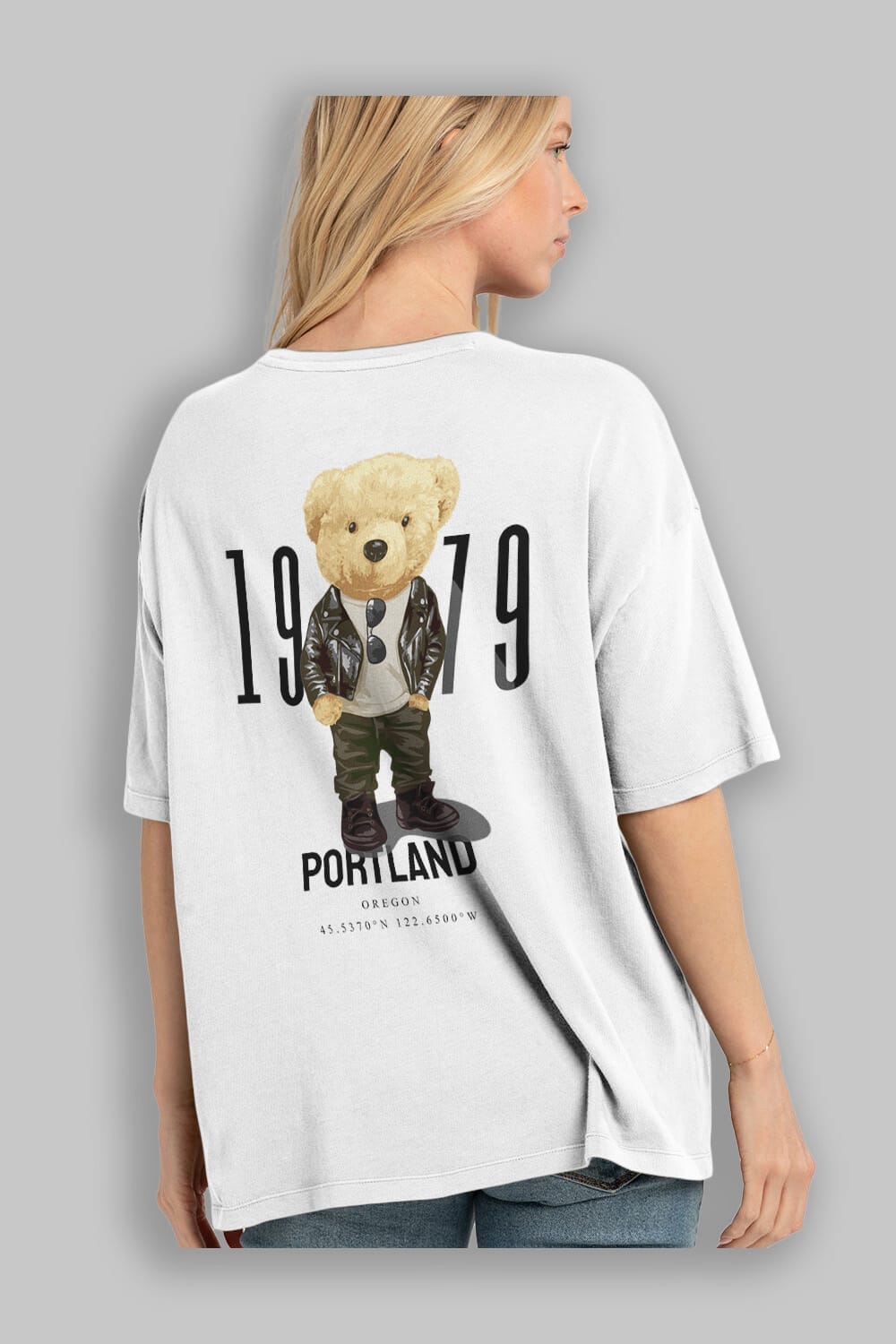 Teddy Bear Portland Arka Baskılı Oversize t-shirt Erkek Kadın Unisex %100 Pamuk