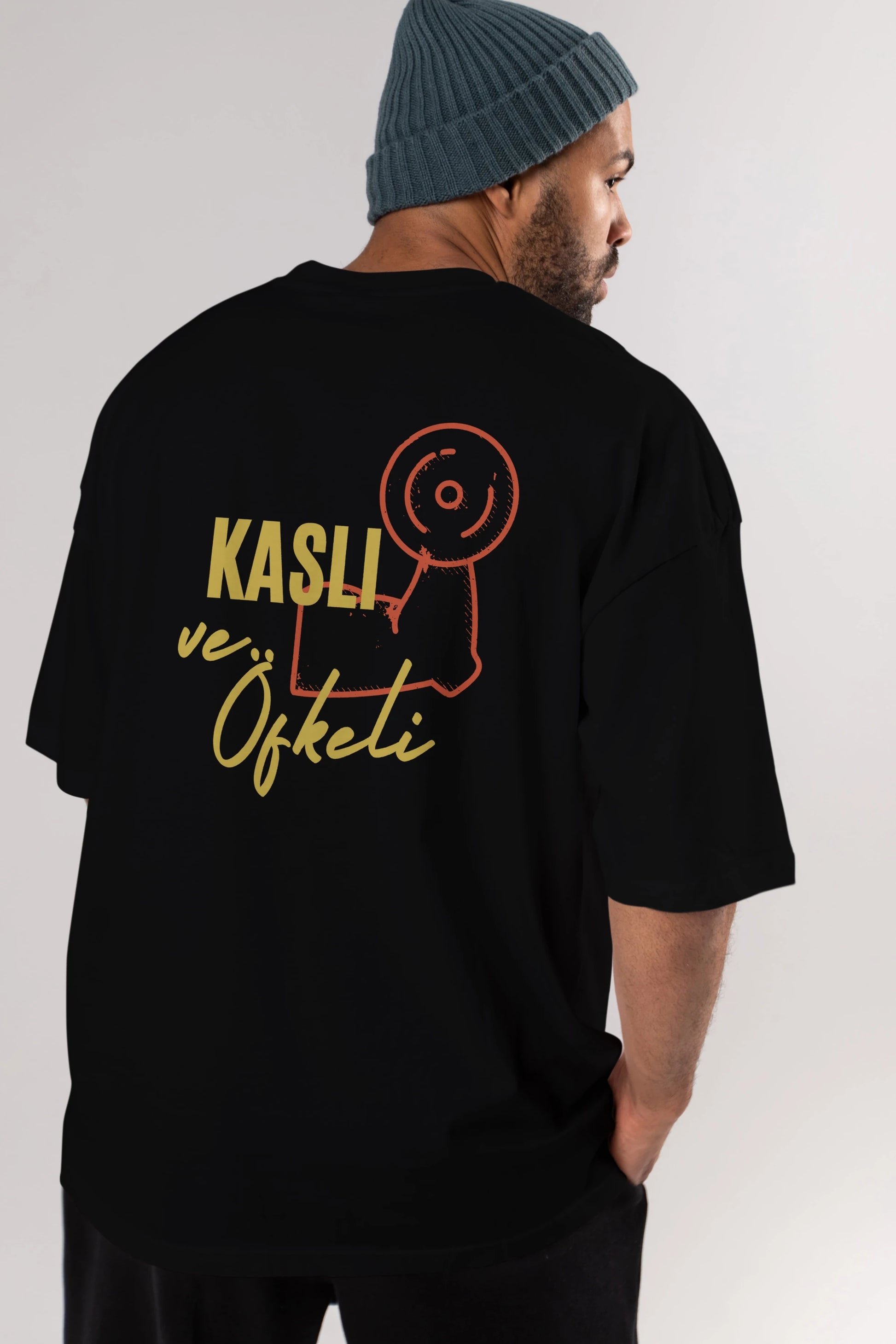 Kaslı ve Öfkeli Yazılı Arka Baskılı Oversize t-shirt Erkek Kadın Unisex