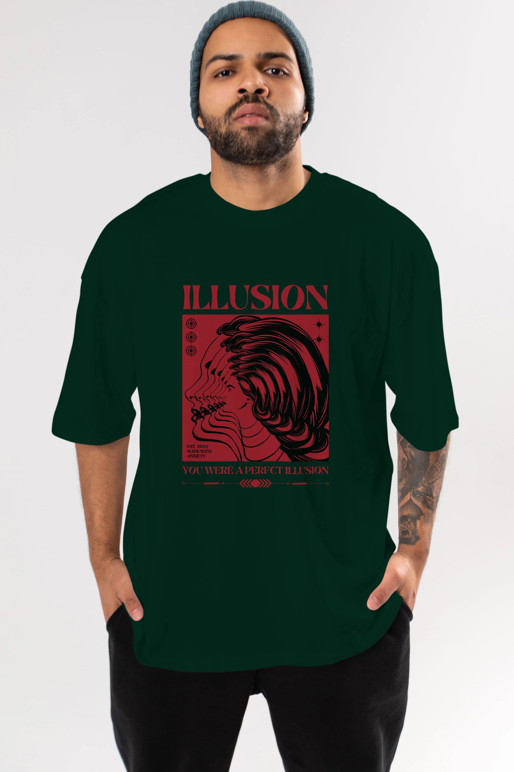 Illusion Streetwear Ön Baskılı Oversize t-shirt Erkek Kadın Unisex