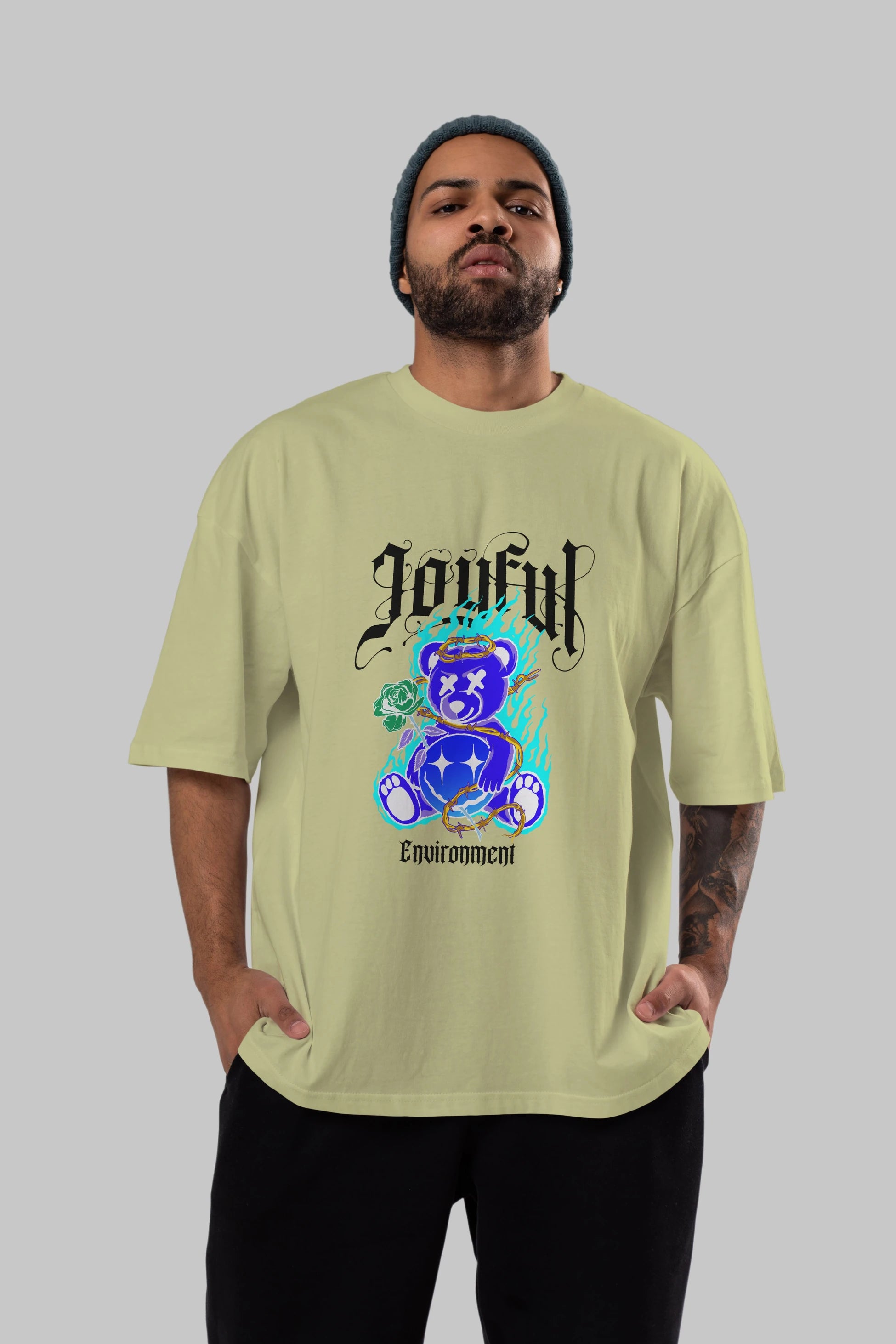 Joyful Bear Ön Baskılı Oversize t-shirt Erkek Kadın Unisex