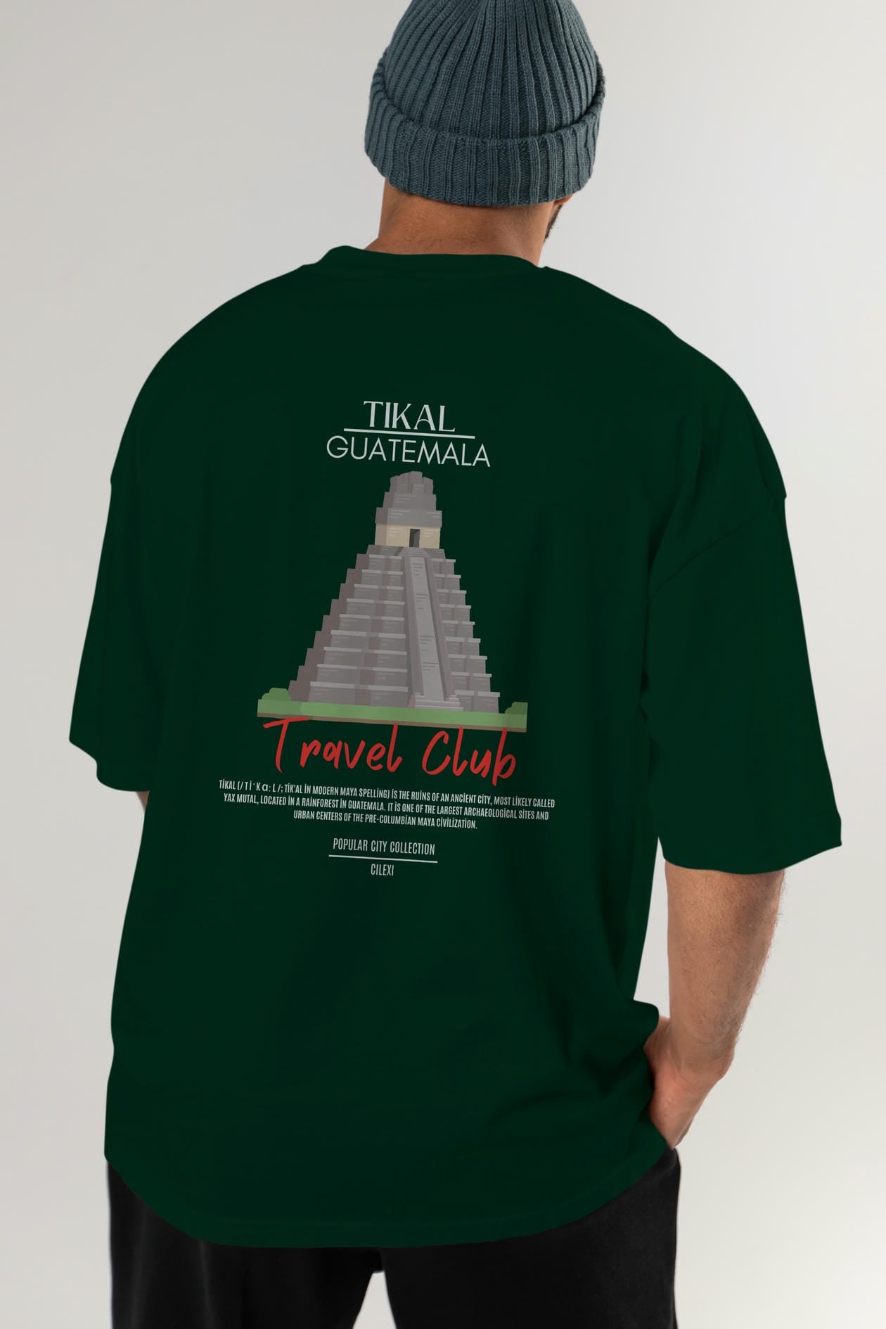 Tikal Guatemala Arka Baskılı Oversize t-shirt Erkek Kadın Pamuk Bisiklet Yaka tişort