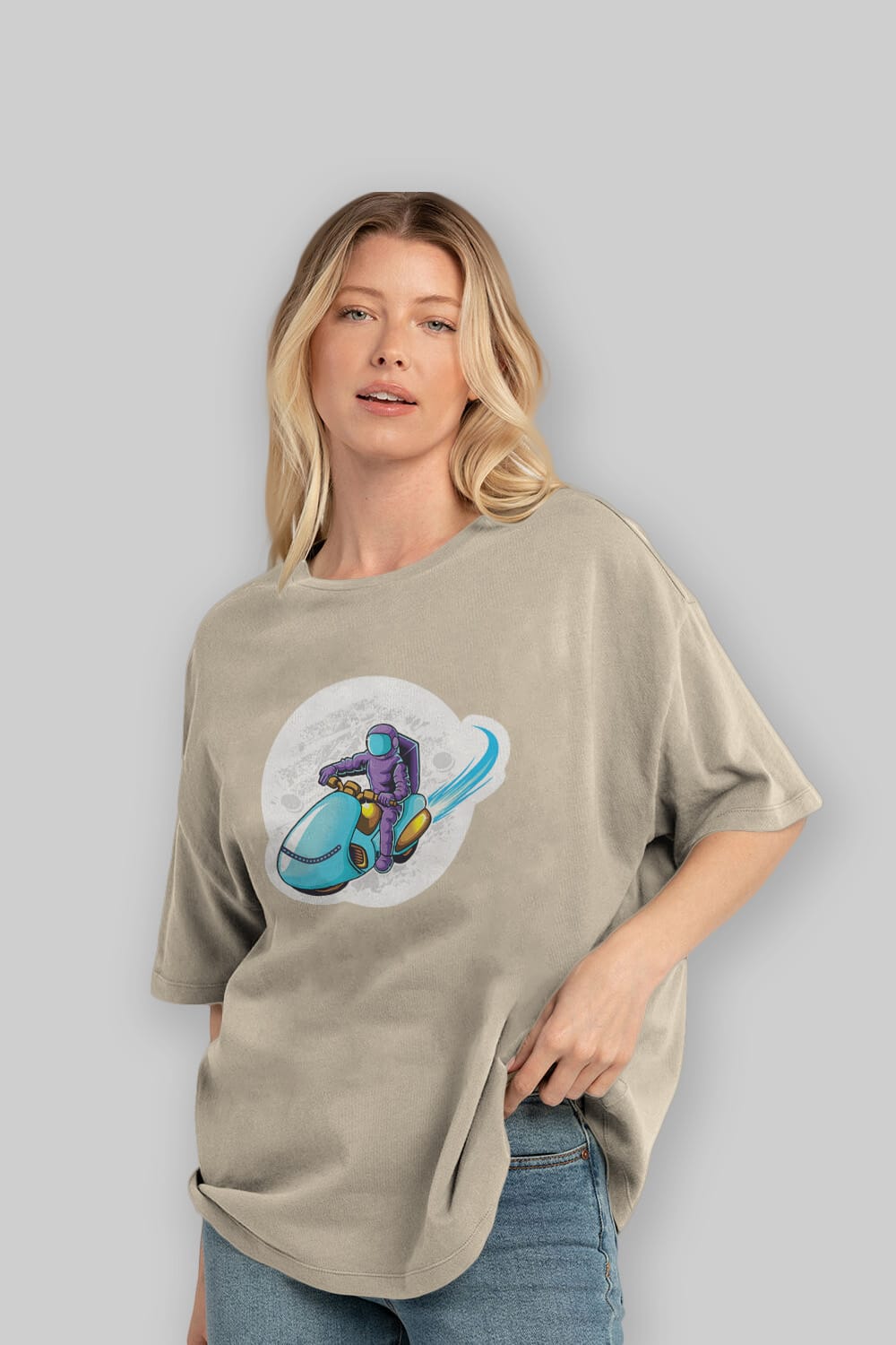 Astrorider in Space Sticker Ön Baskılı Oversize t-shirt Erkek Kadın Unisex