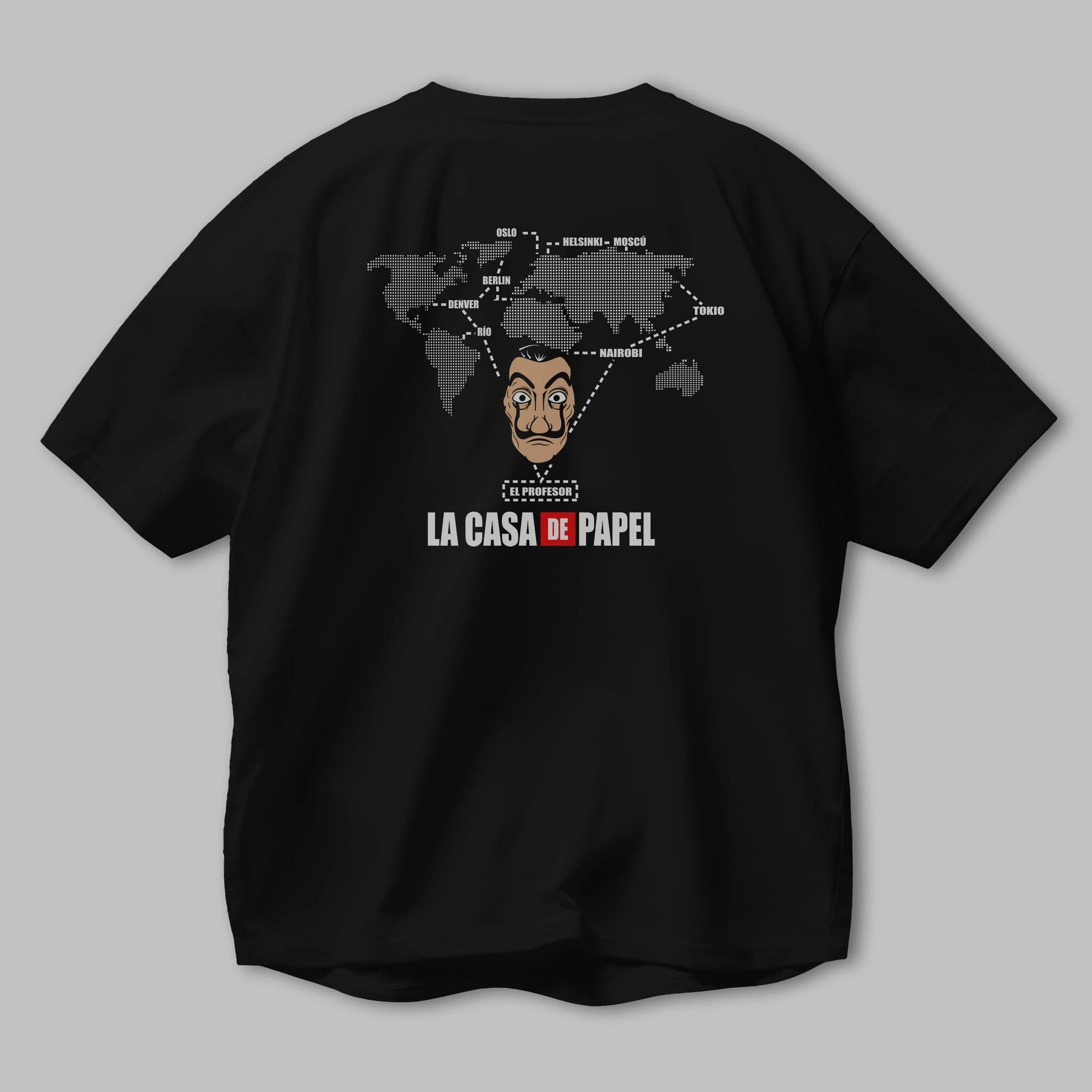La Casa De Papel Arka Baskılı Oversize t-shirt Erkek Kadın Unisex %100 Pamuk Bisiklet Yaka tişort
