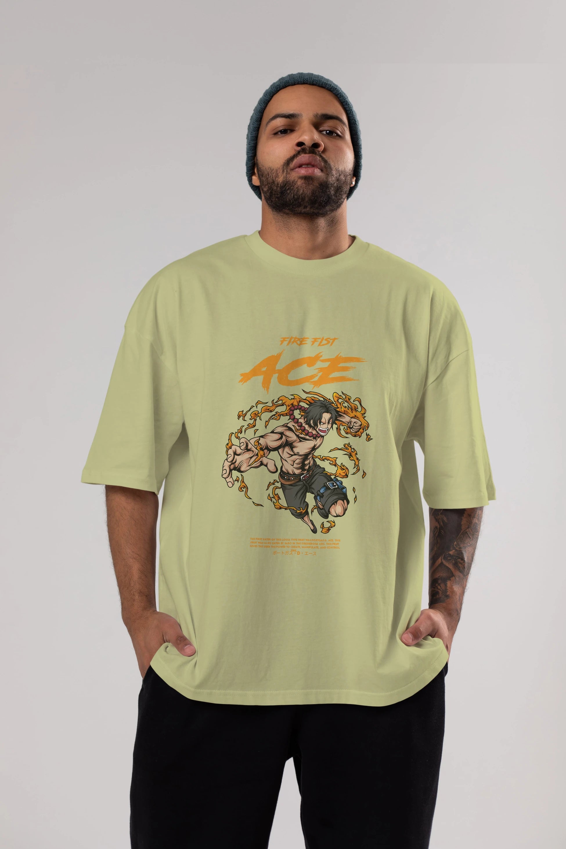 Fire Fist Ace Anime Ön Baskılı Oversize t-shirt %100 pamuk Erkek Kadın Unisex