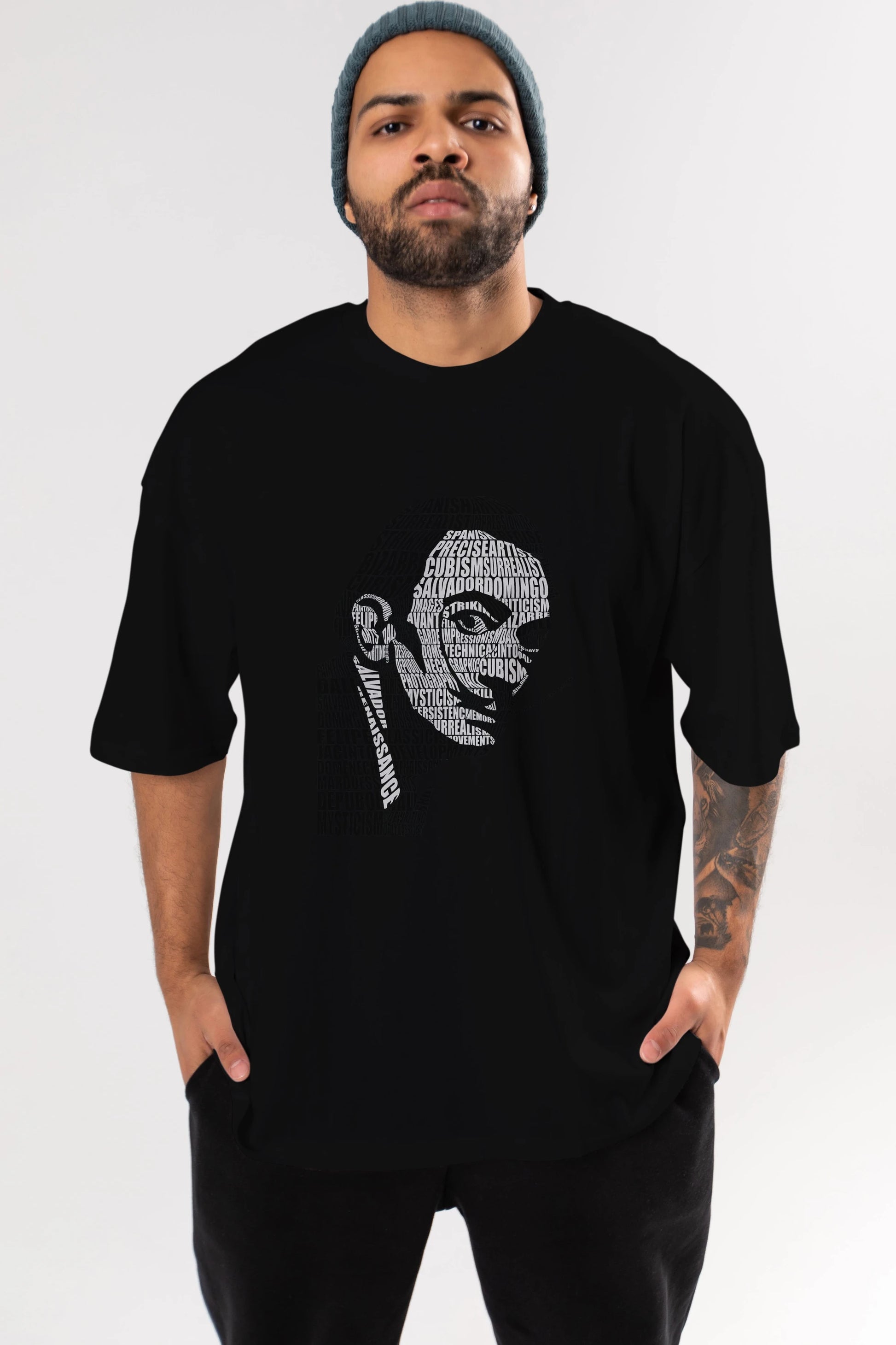 Salvador Dali Calligram Ön Baskılı Oversize t-shirt %100 pamuk Erkek Kadın Unisex