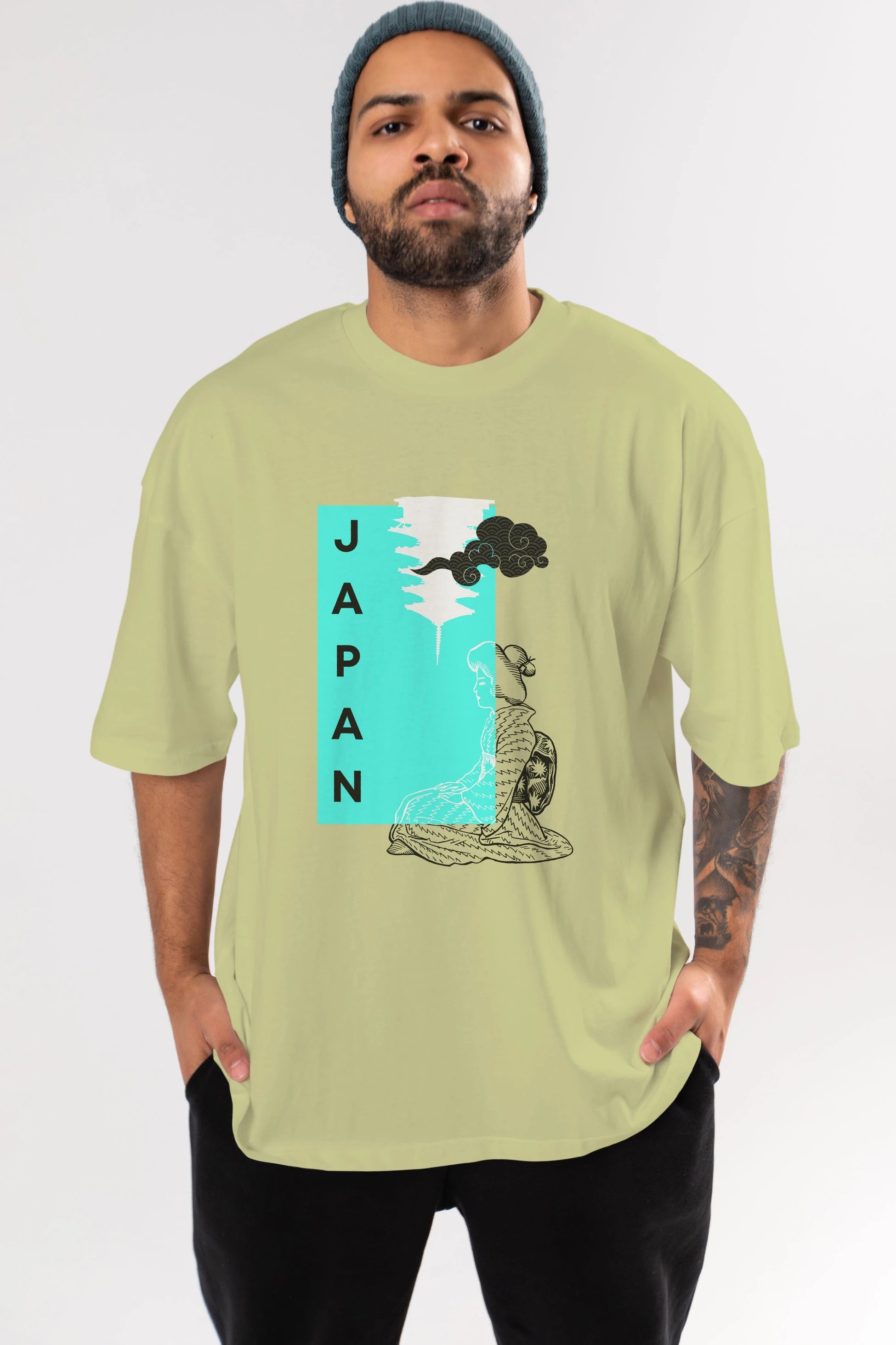 Japan Yazılı Streetwear Ön Baskılı Oversize t-shirt Erkek Kadın Unisex