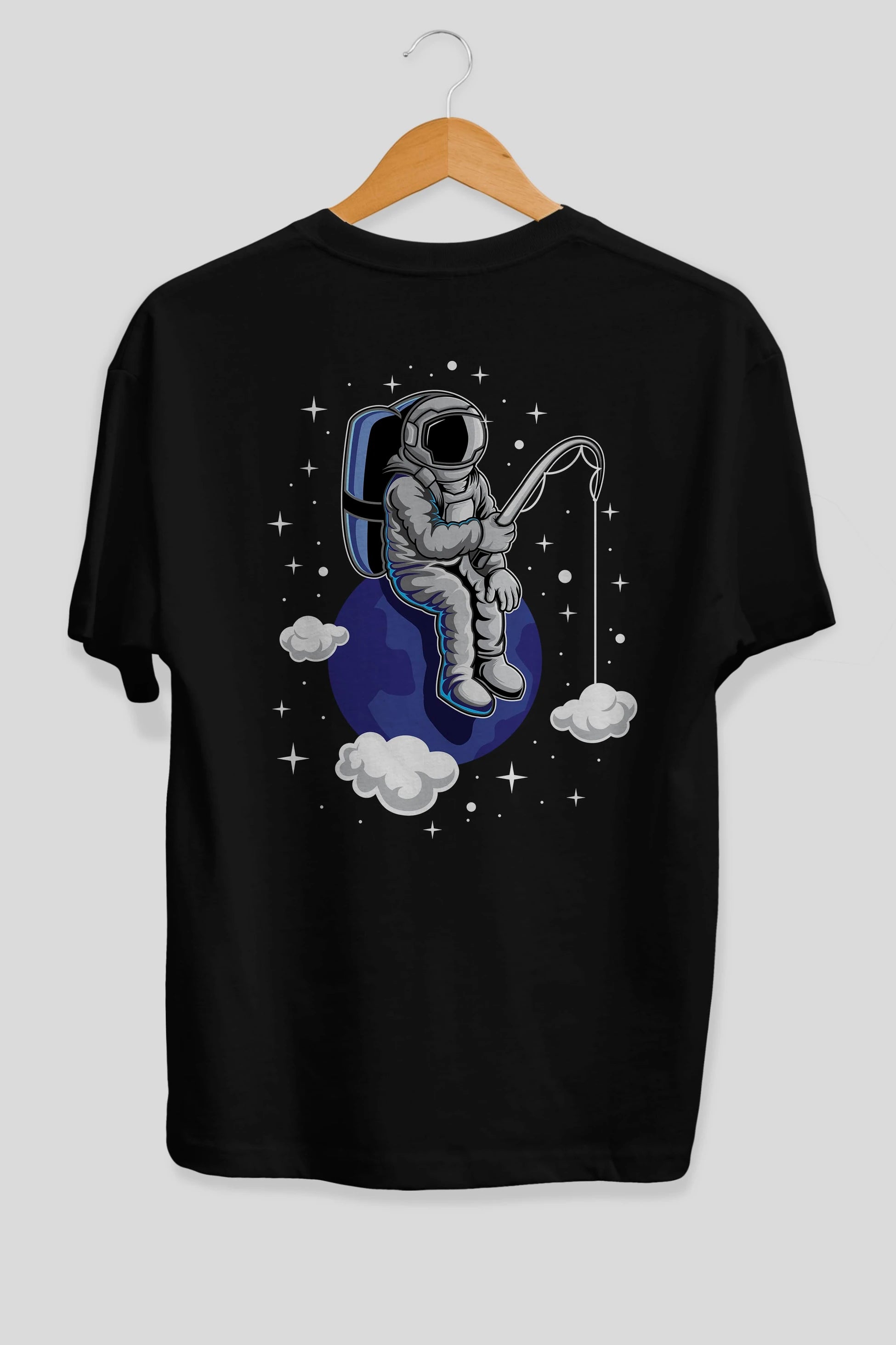 Astronaut Fishing (2) Arka Baskılı Oversize t-shirt Erkek Kadın Unisex