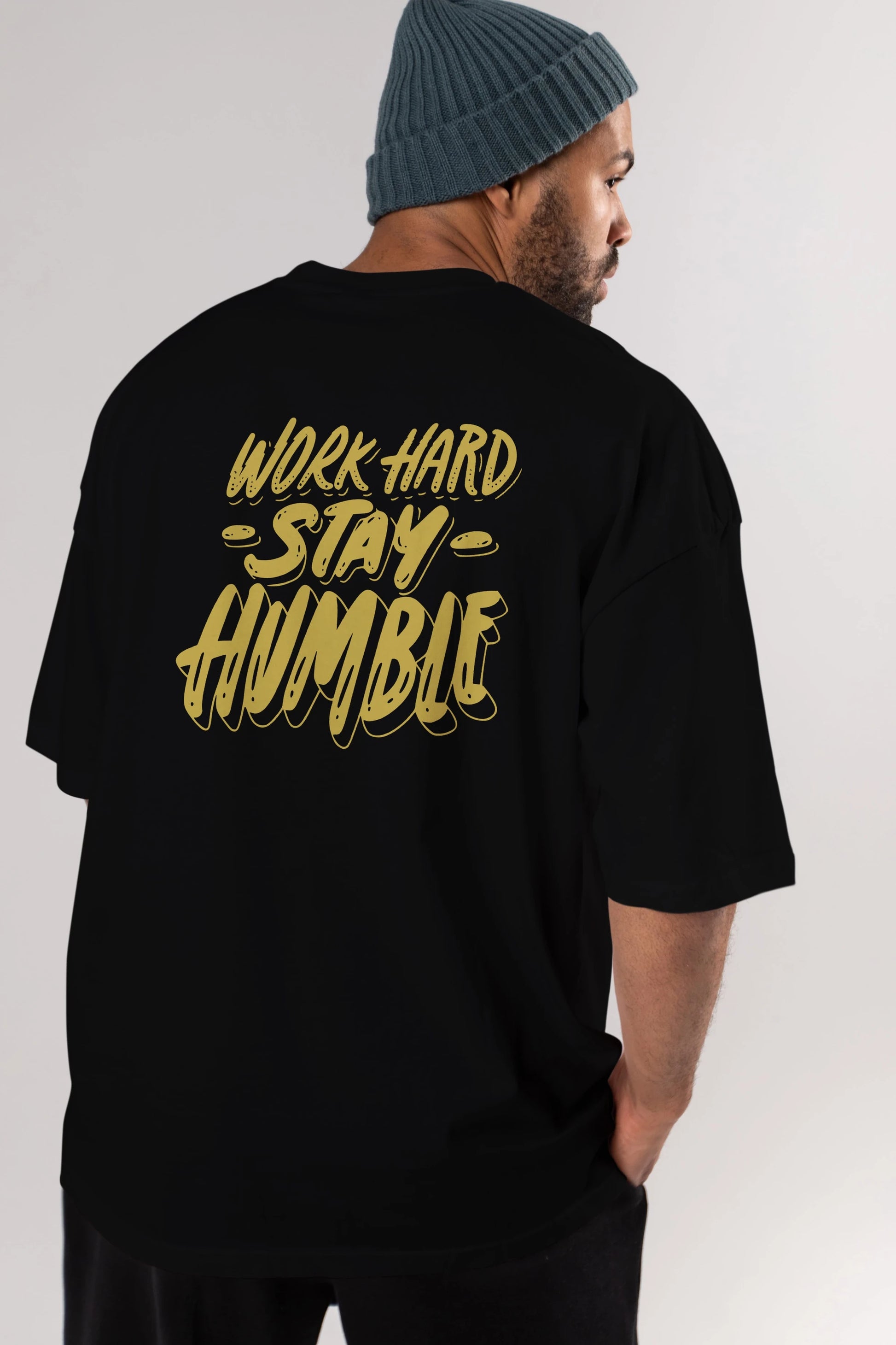 Word Hard Yazılı Arka Baskılı Oversize t-shirt Erkek Kadın Unisex