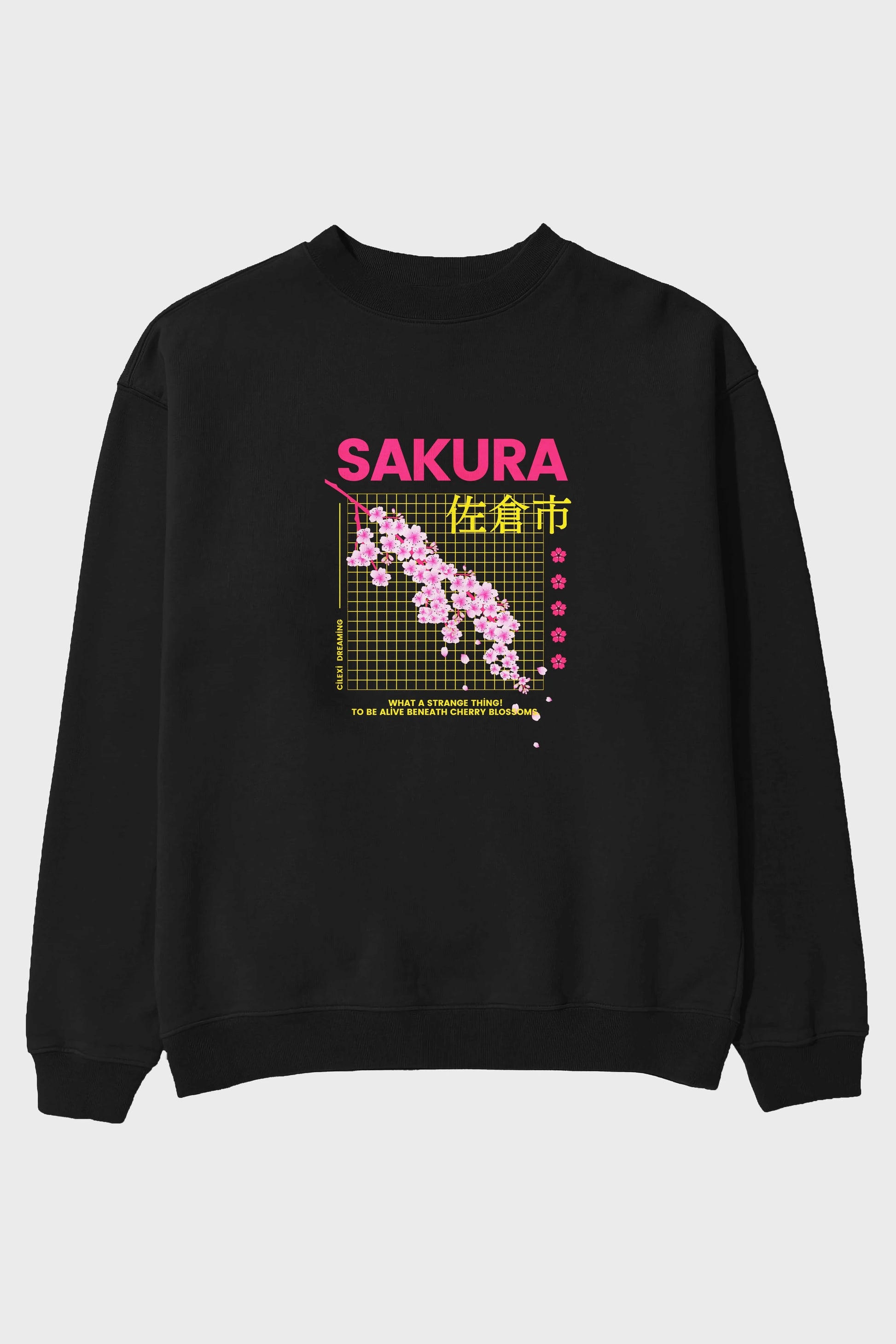 Sakura Streetwear Ön Baskılı Oversize Sweatshirt Erkek Kadın Unisex