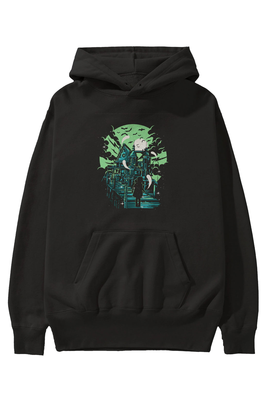 Haunted House Ön Baskılı Hoodie Oversize Kapüşonlu Sweatshirt Erkek Kadın Unisex