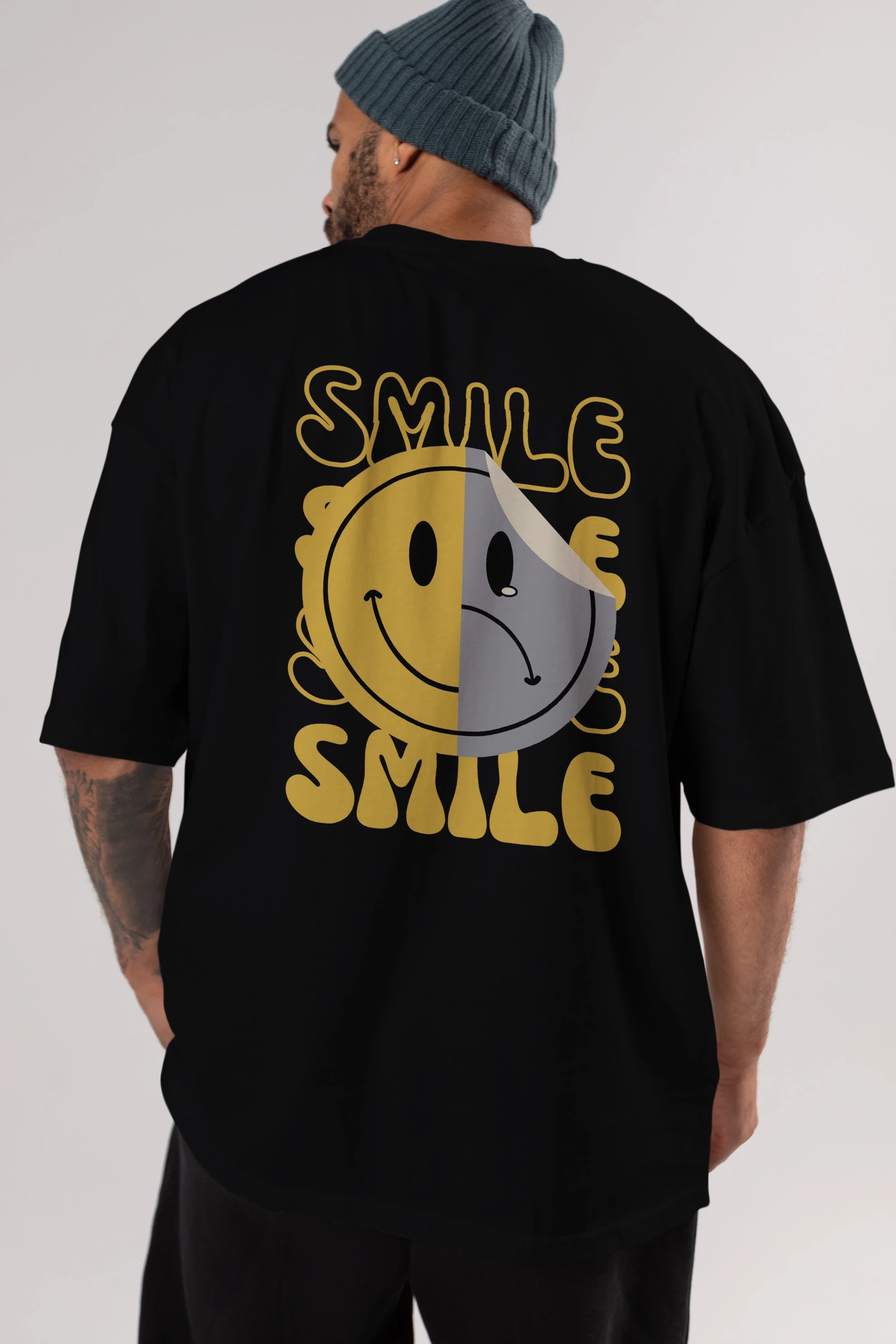 Smile Yazılı Arka Baskılı Oversize t-shirt Erkek Kadın Unisex