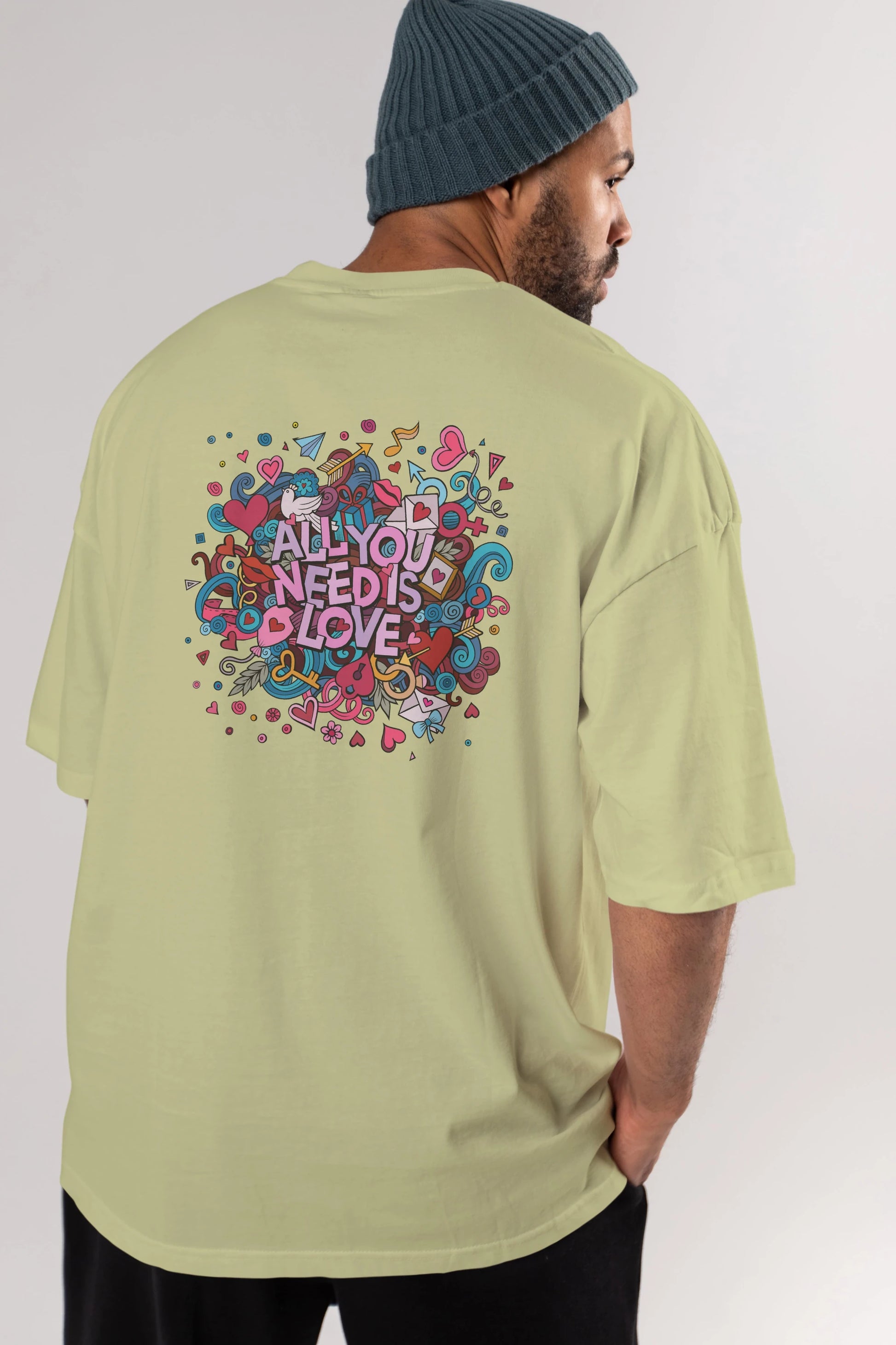 Cute Fun Colorful Heart Art Love Arka Baskılı Oversize t-shirt Erkek Kadın Unisex