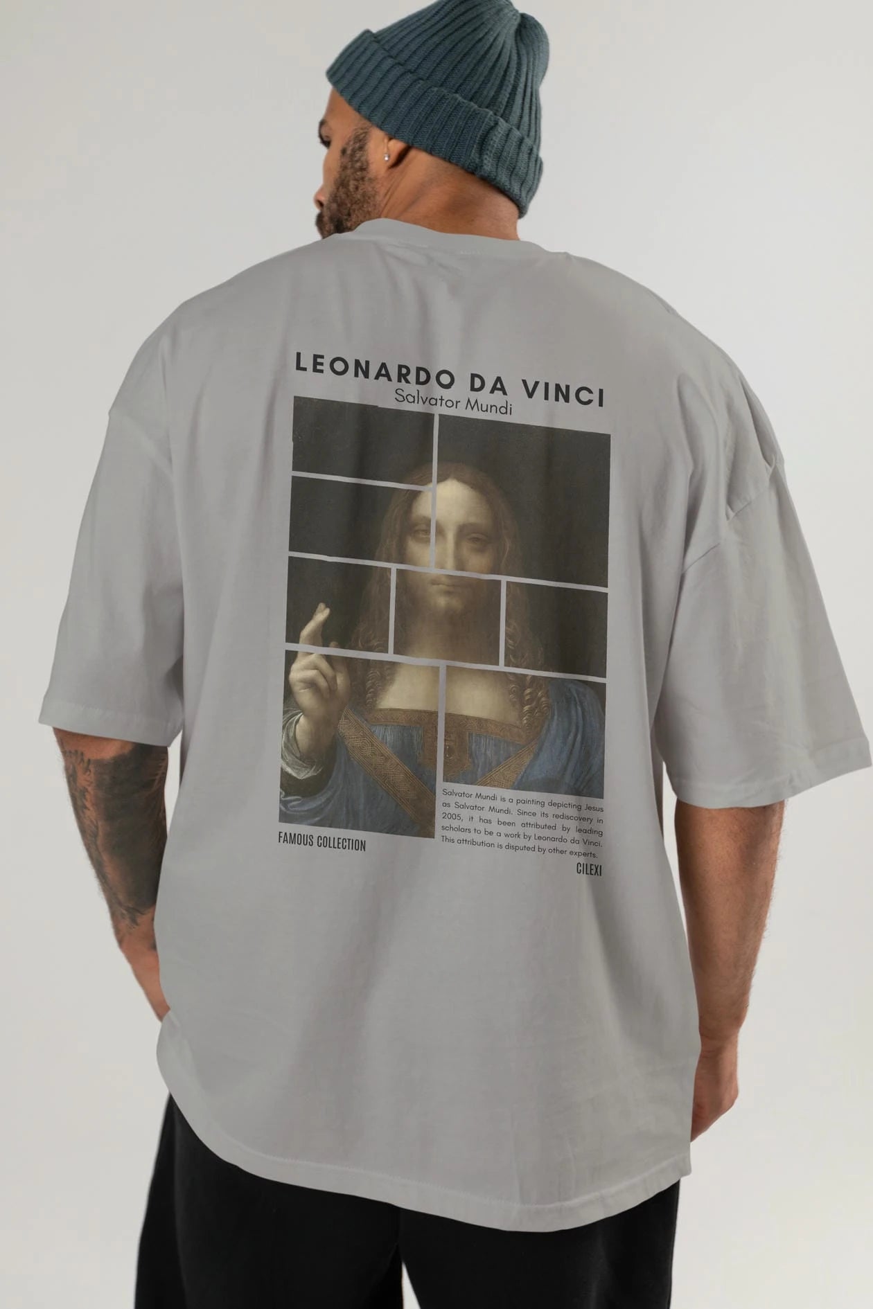 Salvador Mundi Arka Baskılı Oversize t-shirt Erkek Kadın Bisiklet Yaka Pamuk tişort