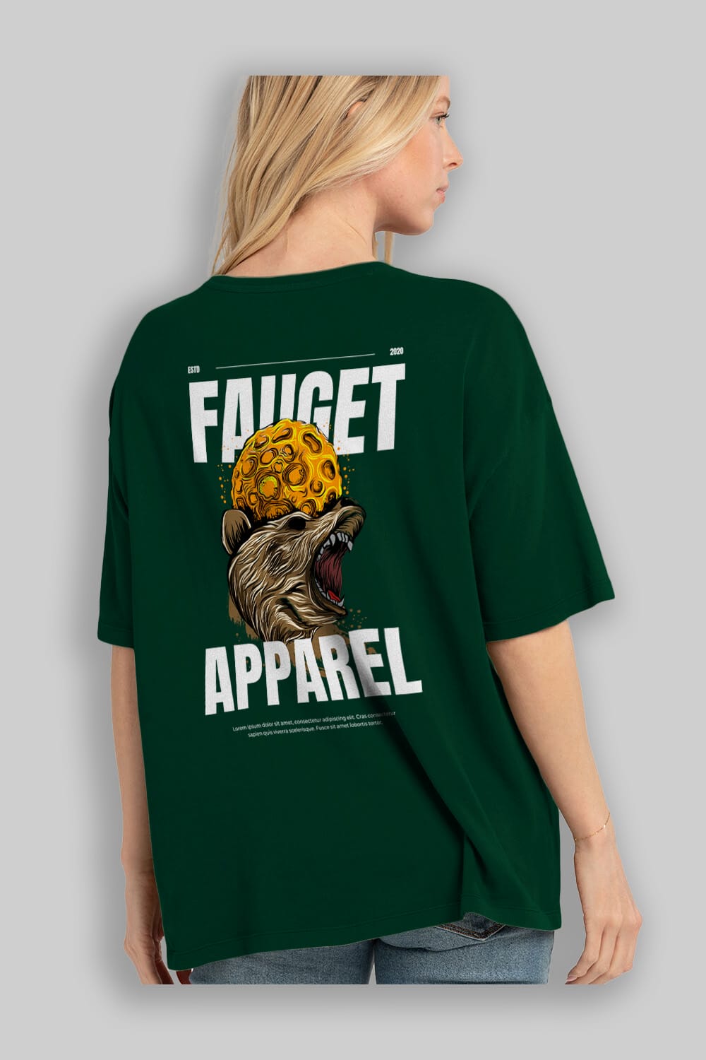 Bear Angry Fauget Apparel Arka Baskılı Oversize t-shirt Erkek Kadın Unisex