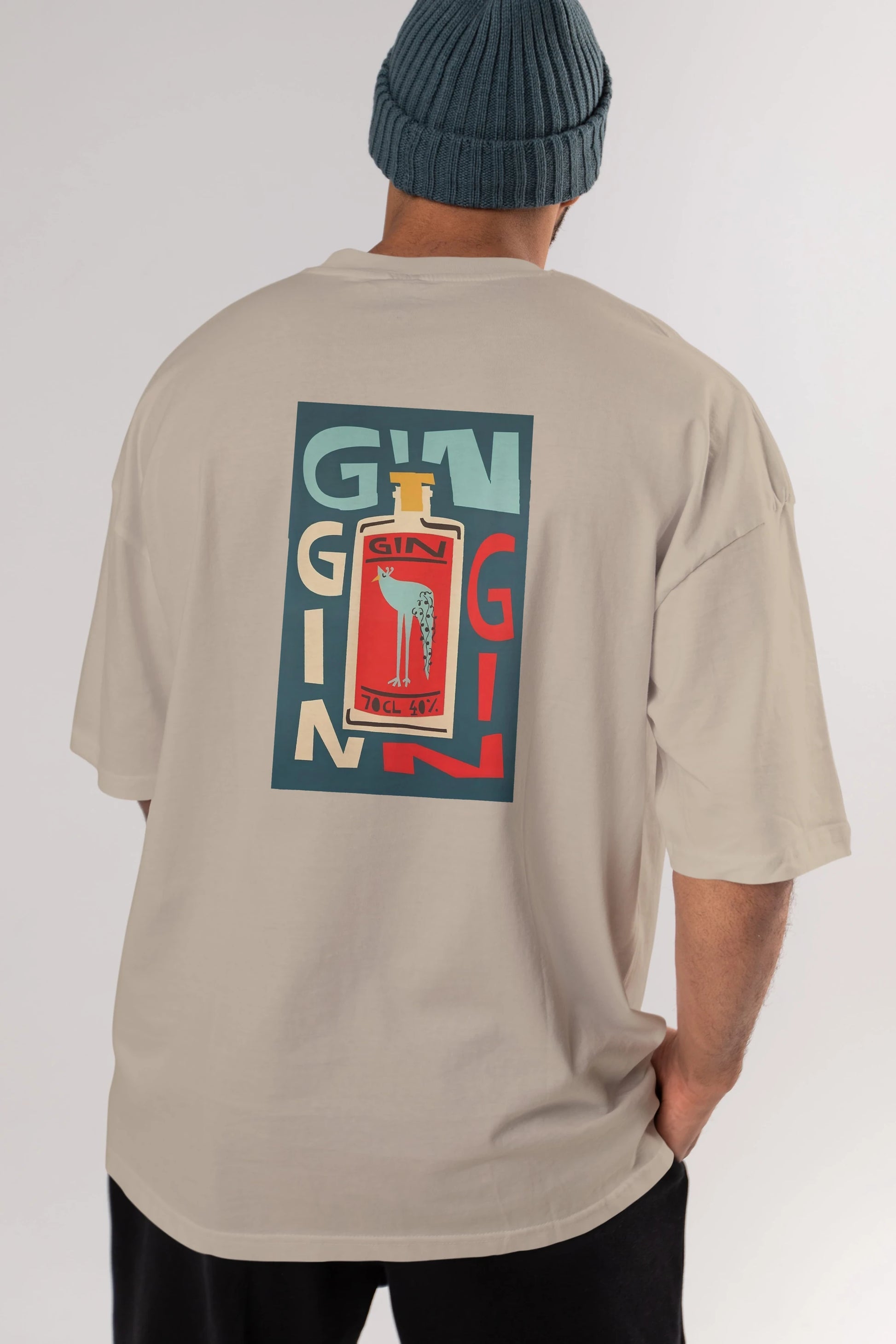 Gin 2 Arka Baskılı Oversize t-shirt Erkek Kadın Unisex %100 Pamuk Bisiklet Yaka tişort
