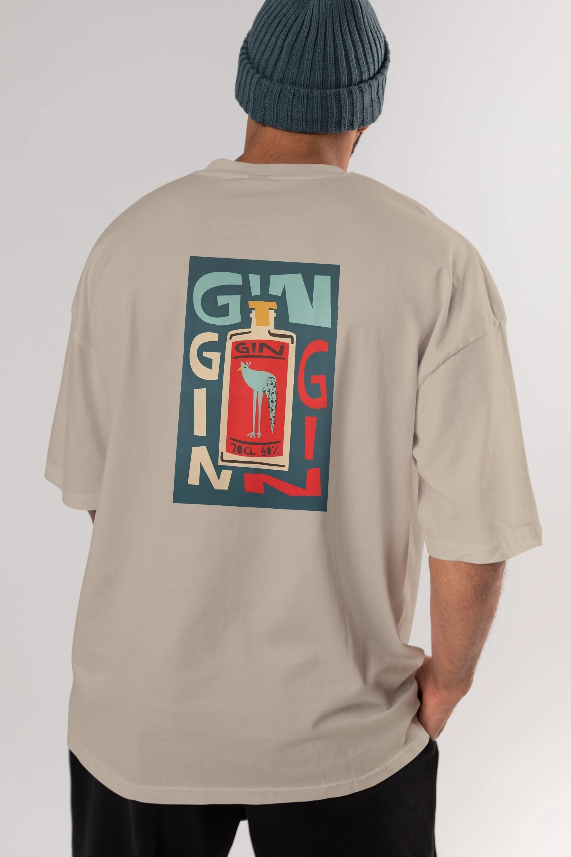 Gin 2 Arka Baskılı Oversize t-shirt Erkek Kadın Unisex %100 Pamuk Bisiklet Yaka tişort