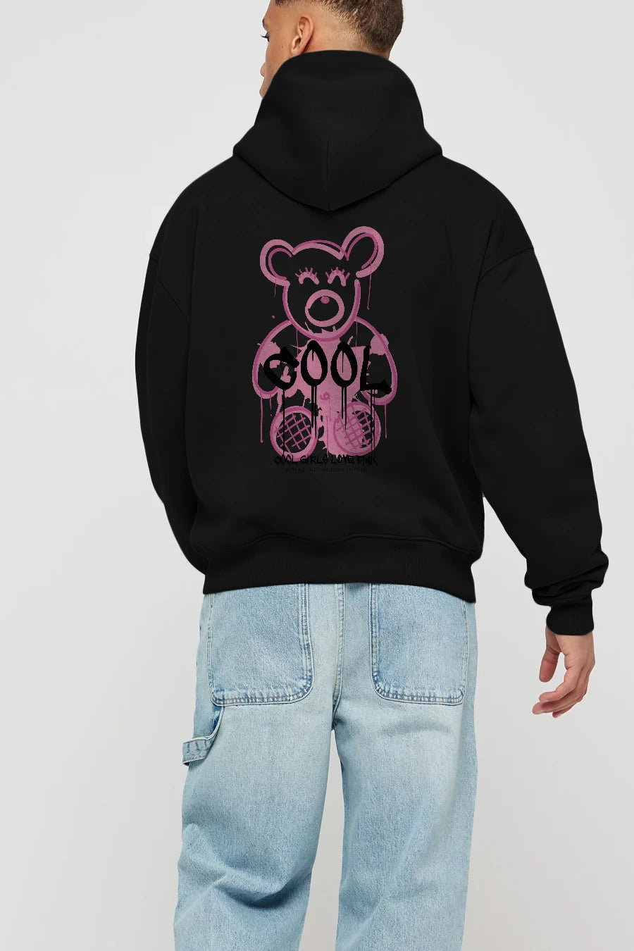 Cool Bear Arka Baskılı Hoodie Oversize Kapüşonlu Sweatshirt Erkek Kadın Unisex
