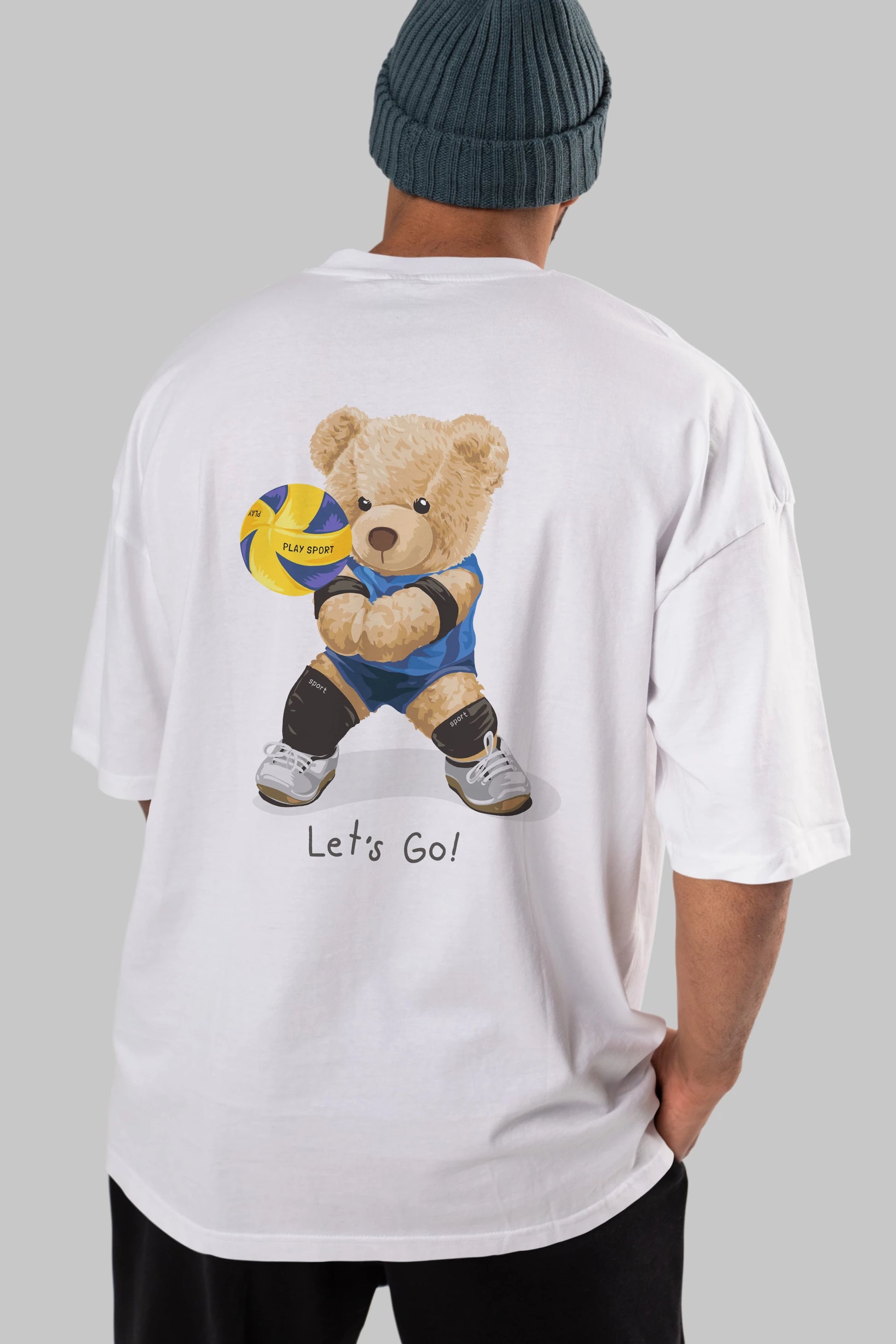 Teddy Bear Lets Go Arka Baskılı Oversize t-shirt Erkek Kadın Unisex %100 Pamuk