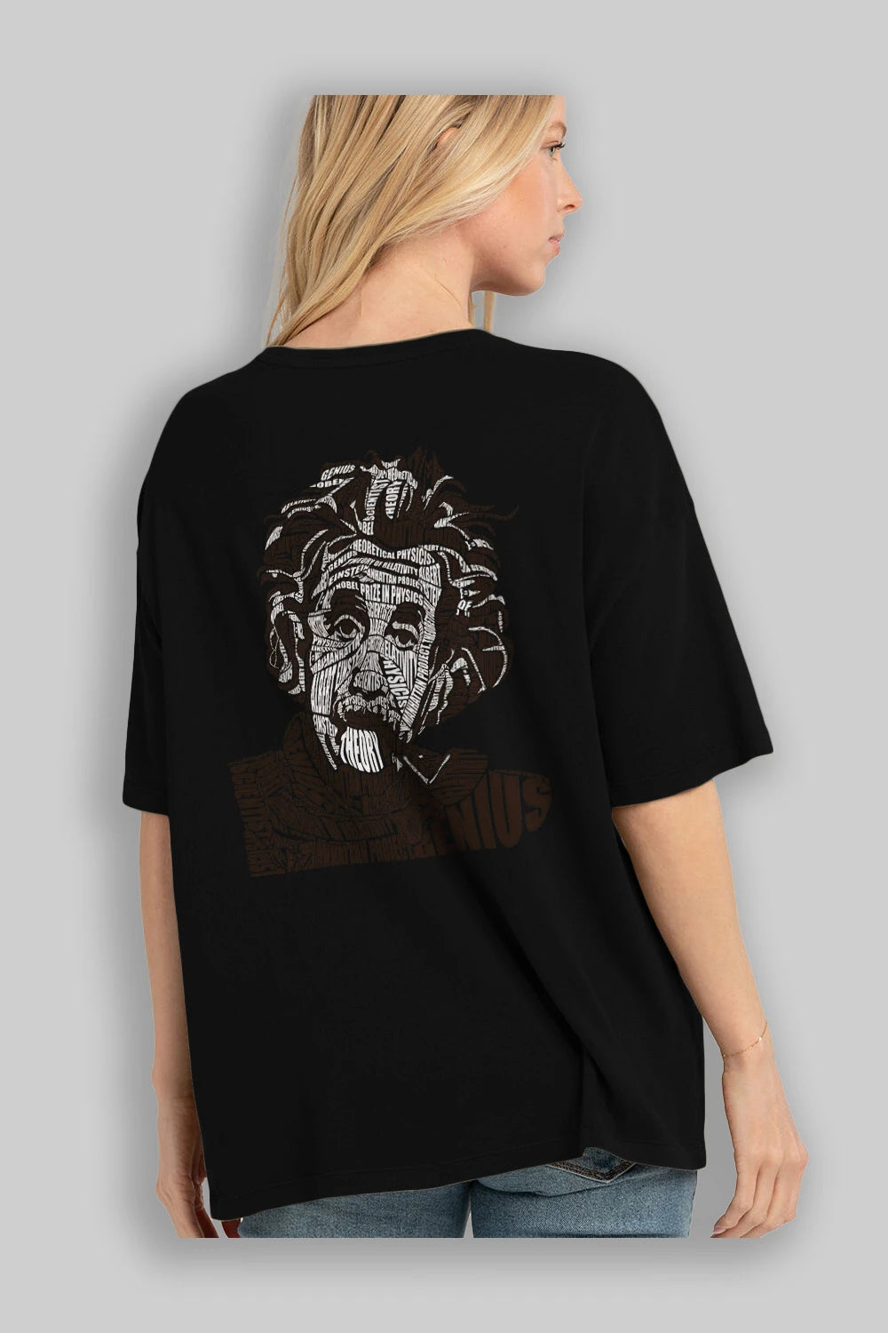 Einstein Calligram Arka Baskılı Oversize t-shirt %100 pamuk Erkek Kadın Unisex