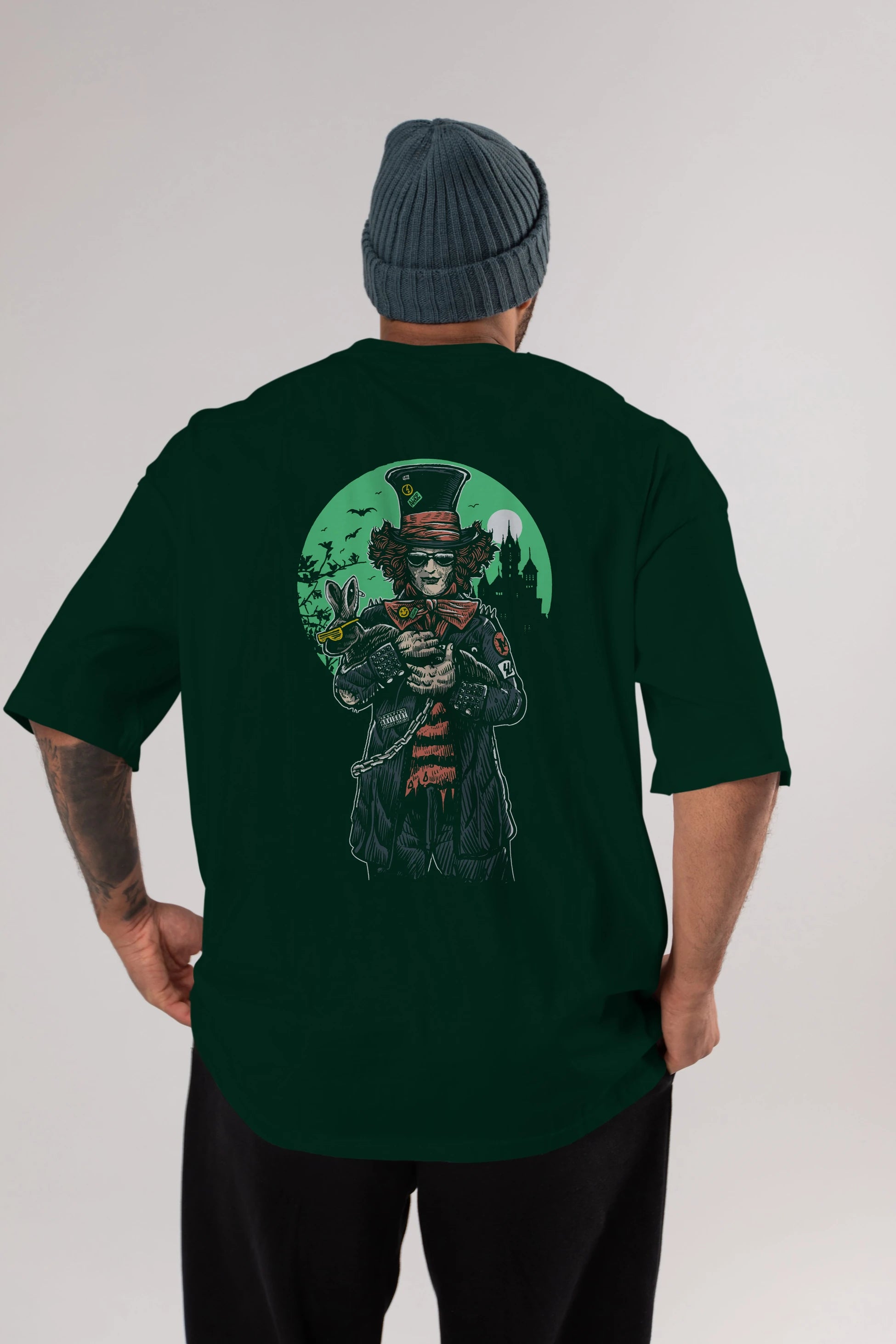 Mad Hatter Arka Baskılı Oversize t-shirt Erkek Kadın Unisex %100 Pamuk