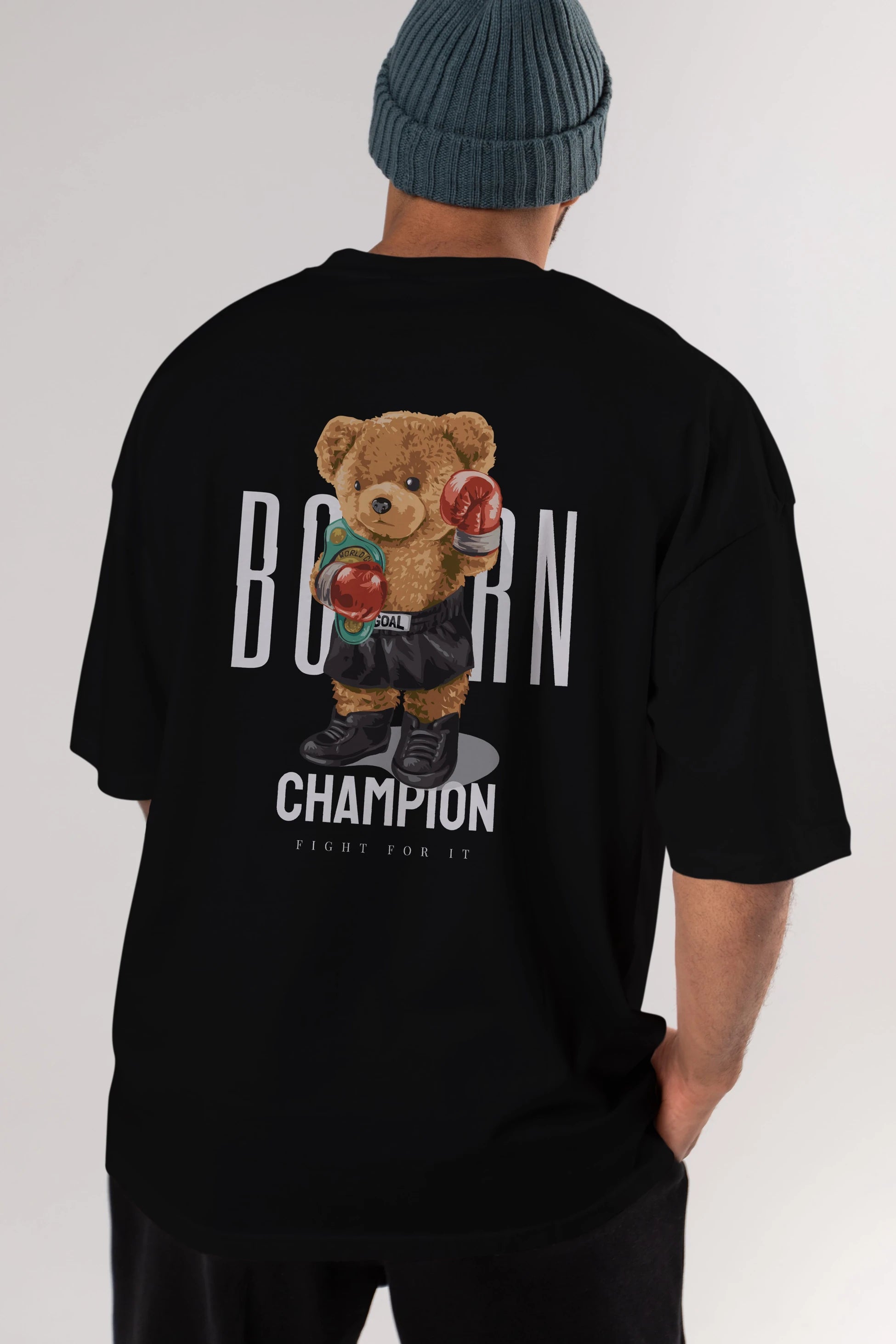 Teddy Bear Champion Arka Baskılı Oversize t-shirt Erkek Kadın Unisex %100 Pamuk